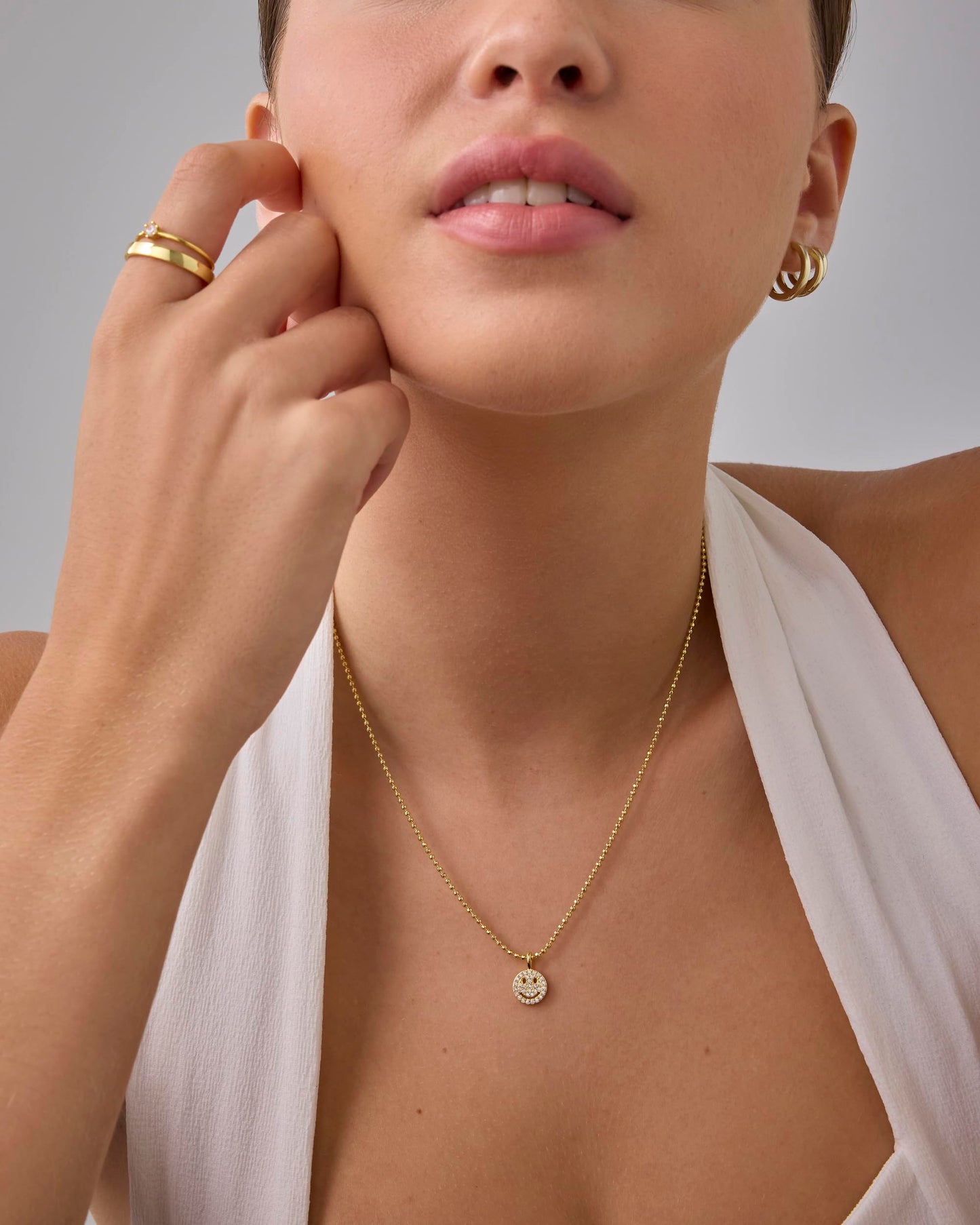 PAVOI 14K Yellow Gold Plated Smiley Face Pendant Necklace for Women with Cubic Zirconia | Happy Chain Necklace