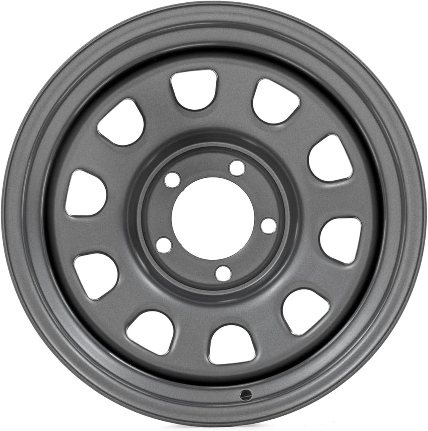 Rough Country Gray Steel Wheel - 17x9, 5x5 Bolt Pattern, 12mm Offset, 3.30 Bore, Heavy-Duty D-Window Off-Road Rim for Trucks & Jeeps