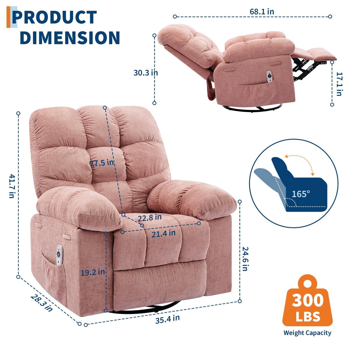 Garvee Rocking Recliner Chairs,Massage Recliner Chair with Vibration Massage and Heat,360° Swivel Rocking Recliner Chair with Side Pockets Cup Holders,for Living Room,Bedroom,Home Theater