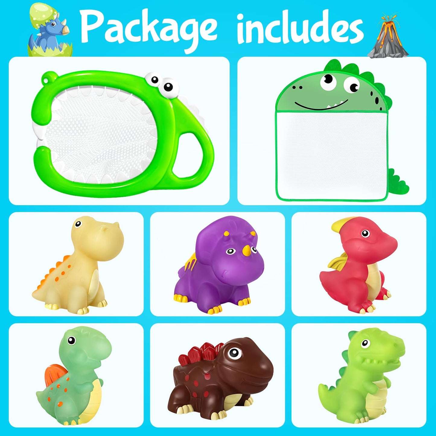 No Hole Dinosaur Bath Toys - Color Change Bath Toys for Toddlers, Fun Water Pool Bathtub Toys for Boys & Girls (with Dino net)