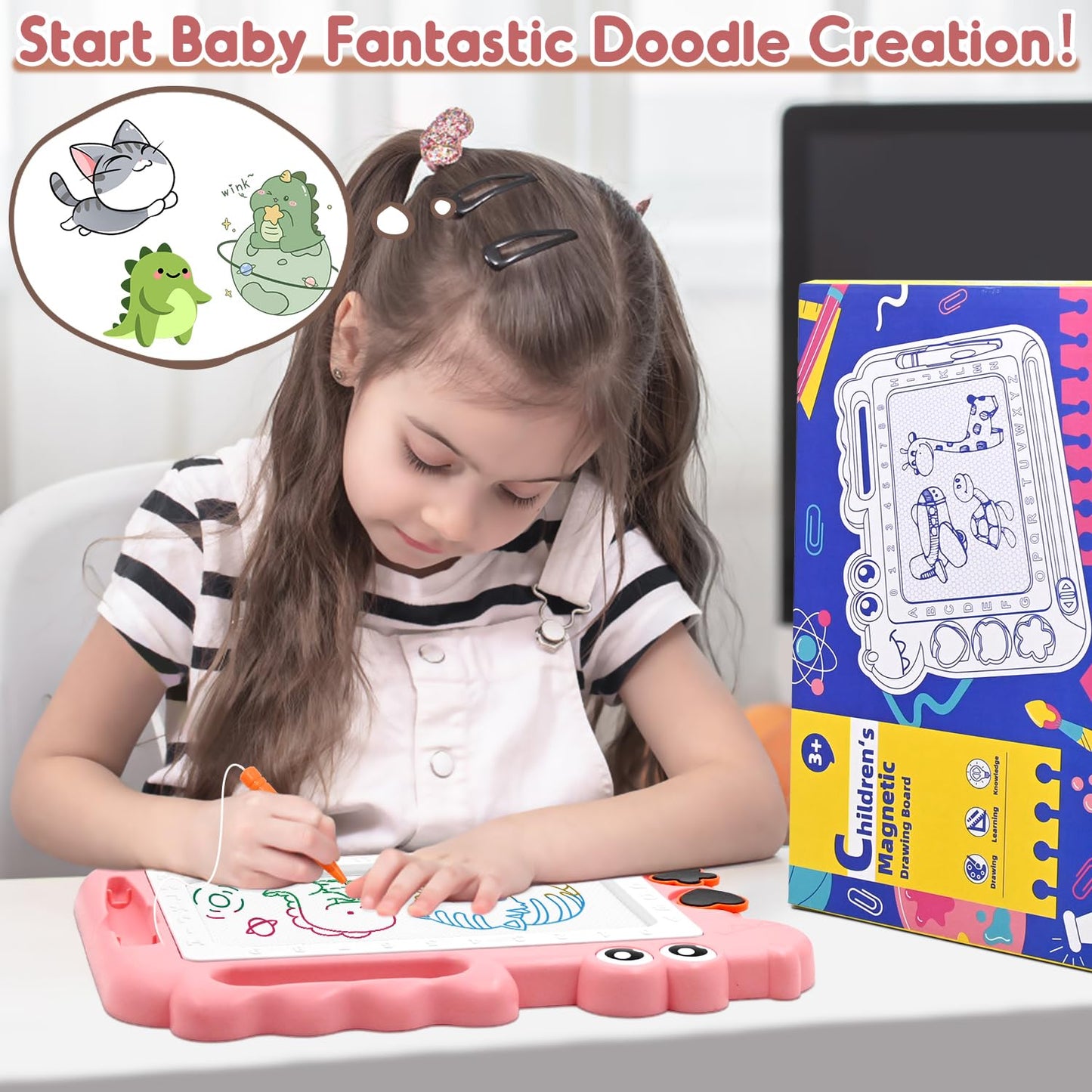 AiTuiTui Magnetic Drawing Board Toddler Toys Gift for Girls Boys, Color Sketch Writing Scribble Doodle Pad Travel Games, Educational Learning Kids Toys for Birthday or Easter (Pink)