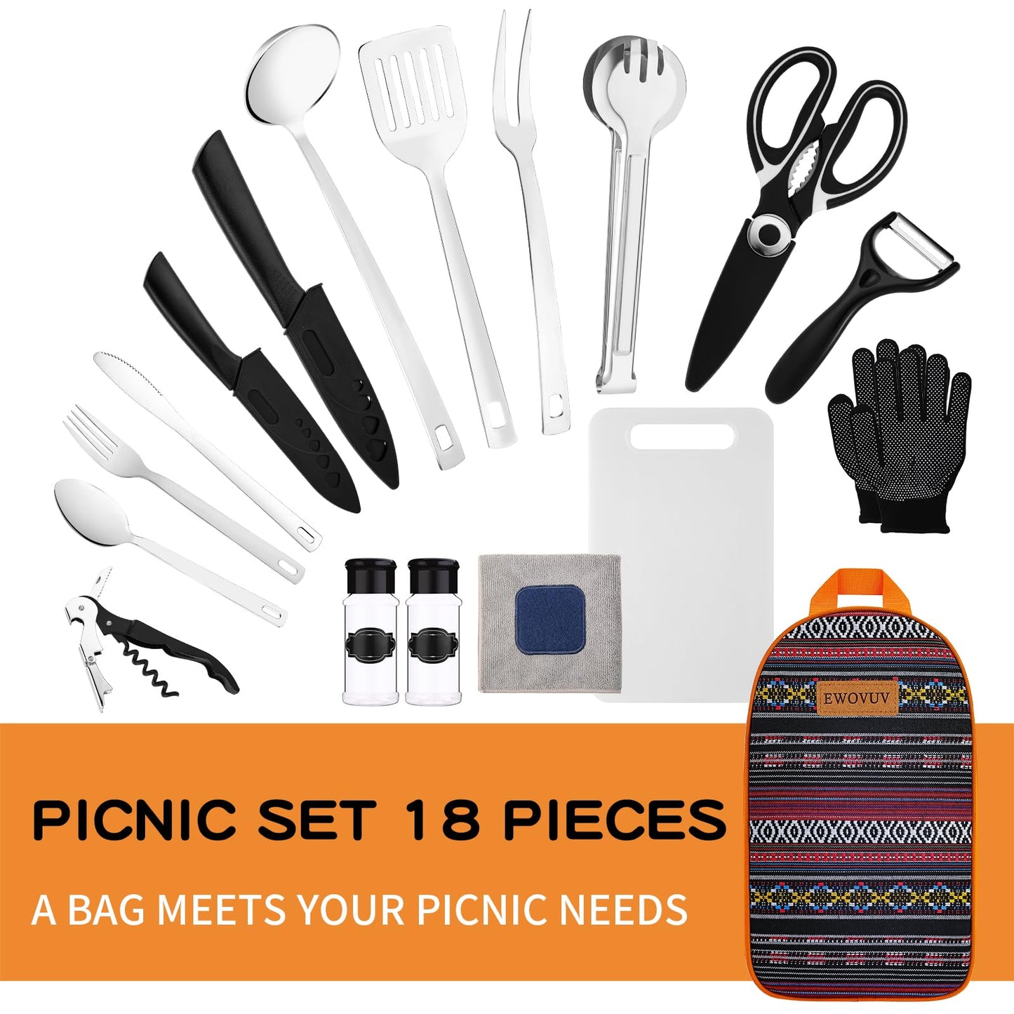 Camping Cooking Utensils Set- Camping Essentials Cookware Accessories Gear Must Haves Camper Tent Camp Kitchen Rv Gadgets Outdoor Stove Portable Picnic Gifts for Women BBQ Stuff (National Style)