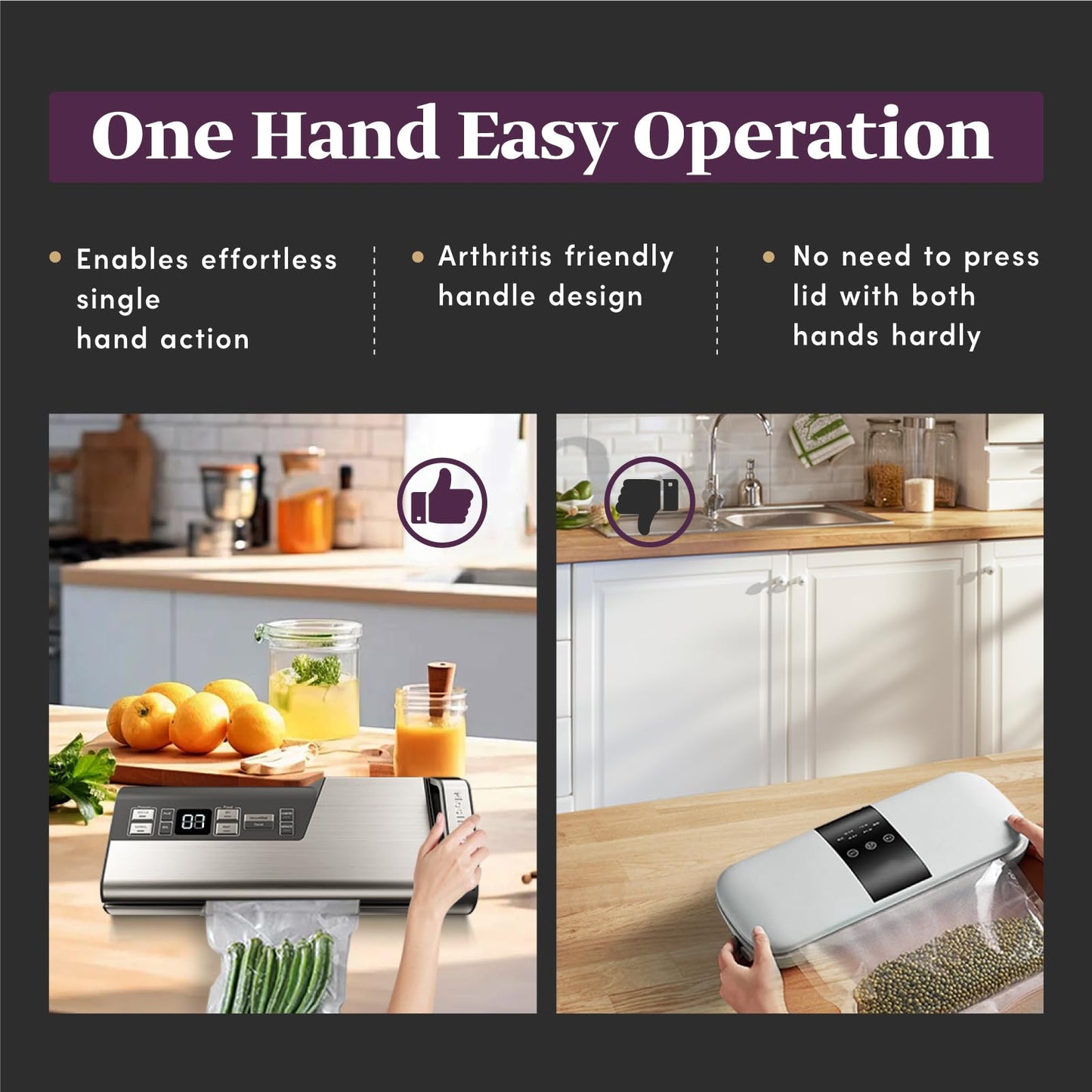 Mesliese Vacuum Sealer Machine, 95kPa 140W One Hand Operation Food Sealer, Double Seal Strip with Build-in Cutter & Countdown Display, 2 Bag Rolls, 5PCS Pre-cut Bags