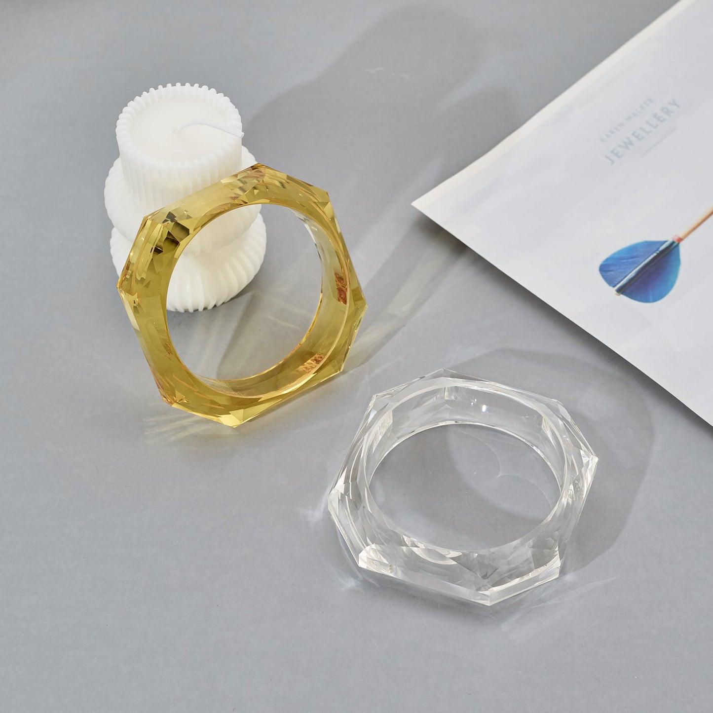 HUAYUNFANG Clear Acrylic Resin Bangle Bracelet for Women Yellow Transparent Acrylic Bracelet Geometric Squre Acetate Plate Bangles Jewelry