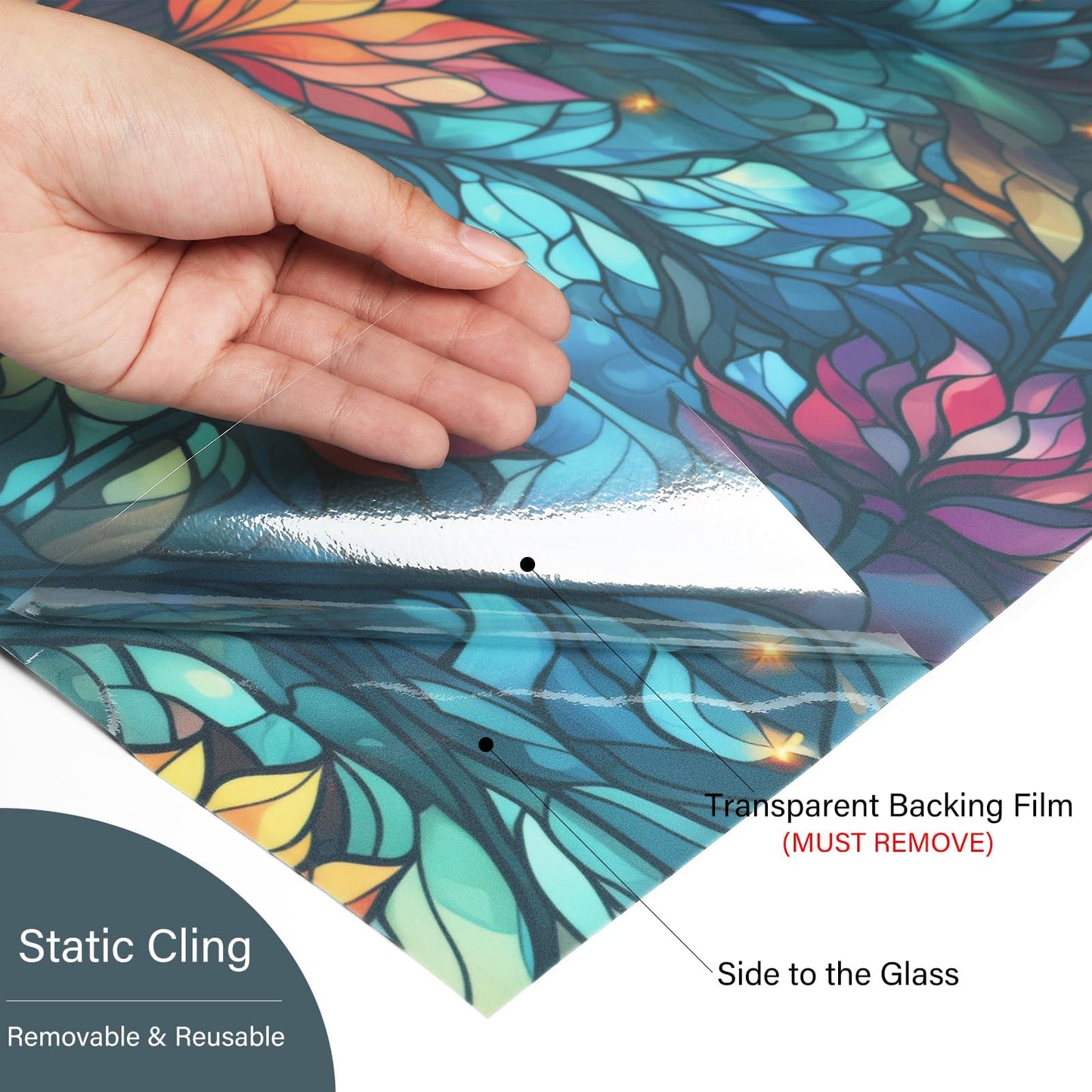LaCheery 17.5"x157.5" Privacy Window Film Stained Glass Decorative Window Film for Glass Blue Floral Cling Privacy Films Renter Friendly Removable Windows Stickers for Bathroom No Glue Vinyl Anti UV