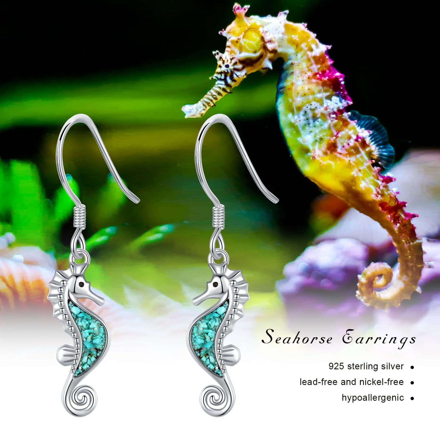 YYmqmq Seahorse Earrings for Women Girls 925 Sterling Silver Ocean Dangle Drop Earrings Turquoise Sea Beach Themed Jewelry Seahorse Gifts for Daughter Girlfriend