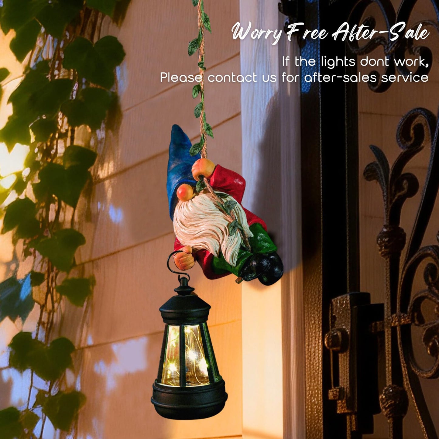 WONDHOME Solar Hanging Gnome Garden Statues Climbing Rope Gnome with LED Lantern Spring Outdoor Decor Tree Hugger Yard Porch Wall Fence Decoration Mother's Day Birthday Gifts for Mom Women