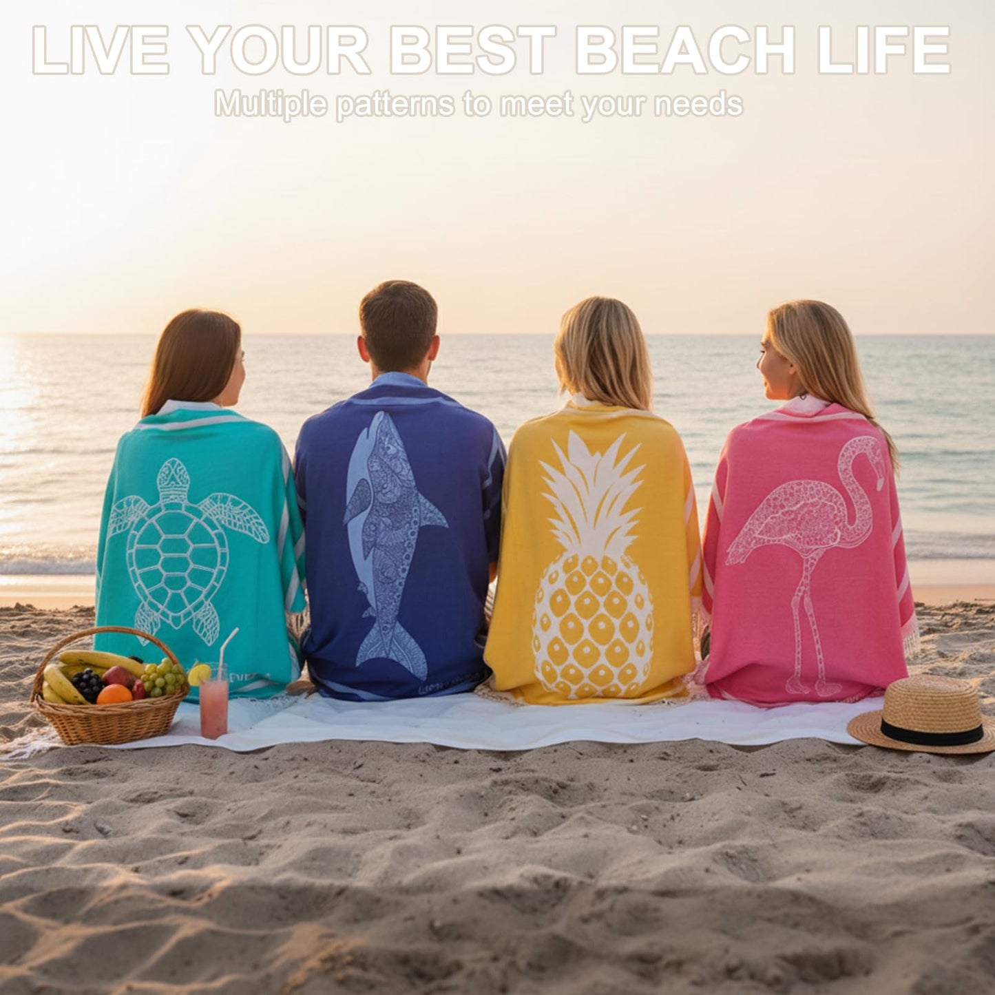 Genovega Oversized Cotton Turkish Beach Towels 72"x36" Lightweight Quick Dry Sandless Pool Swim Towel Large No Sand Adult Travel Compact Blanket Essentials Cruise Accessories Must Haves Dusk