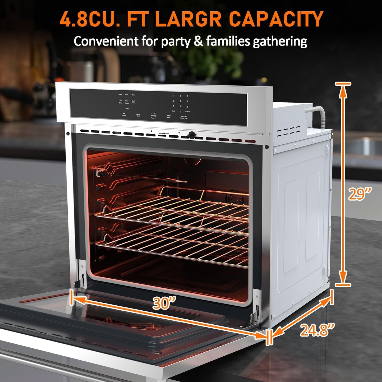PioneerWorks 30" Electric Single Wall Oven, 4.8 cu.Ft. Capacity AirFry True Convection, Self Cleaning, Stainless Steel Freestanding Electric Range Oven with Front Control, Silver