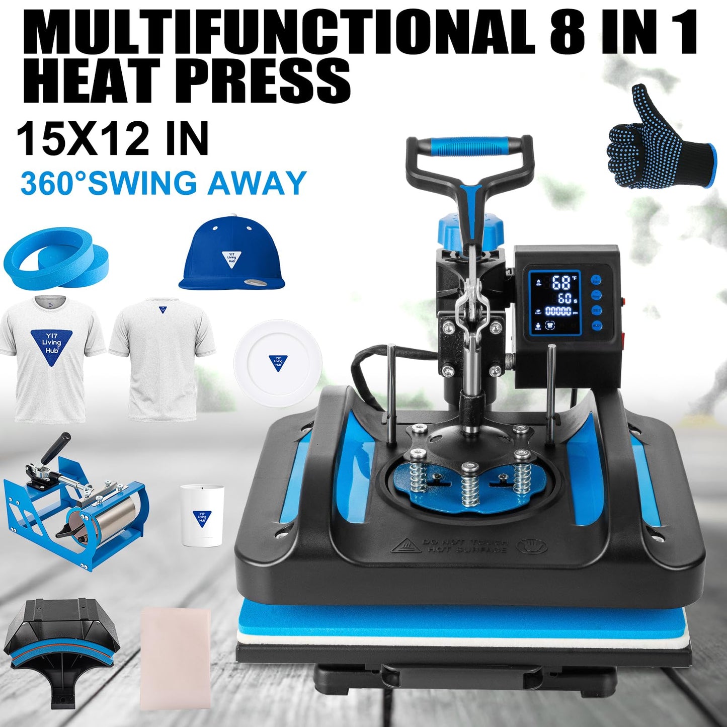 Leomru 5 in 1 Heat Press Machine, Sublimation Heat Press 12x15 inch Industrial T Shirt Pressing Machine, 360-Degree Swing Away Heat Transfer Machine Multifunction Combo for T-Shirt Mugs at Cap