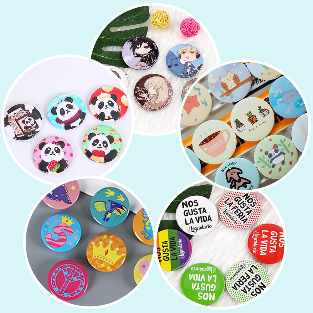 Happizza 200 Sets 58mm(2.25 in) Metal Round Button Supplies Buttons Making Parts, Pin Maker Parts Badge Supplies for ButtonsMaker, Including Metal Shells Back Cover, Clear Film&Blank Paper&Gasket