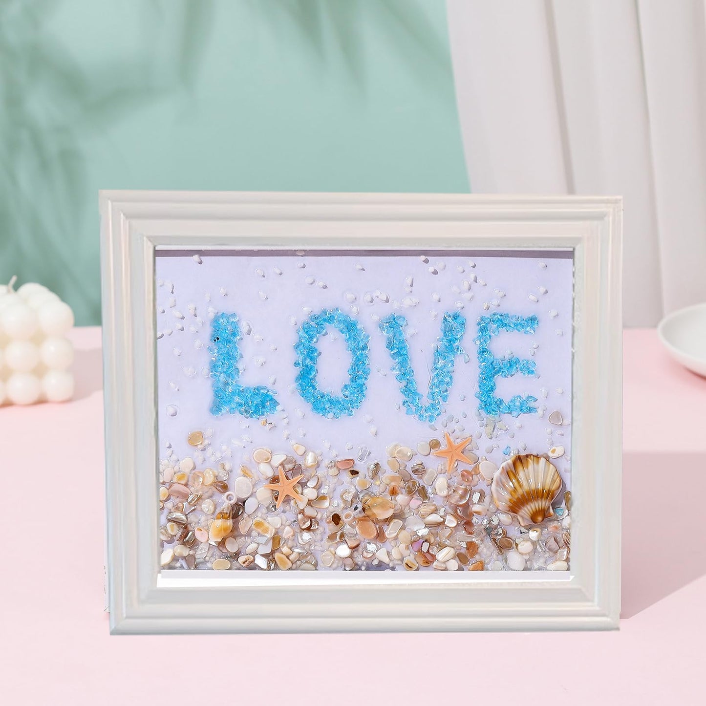 AGARES Sea Glass Art Kit, New Resin Art Kits for Adults, DIY Mosaic Kits, DIY Resin Beach Art Kit, Beach Art Photo Frame for Home Decoration, Bookshelf, Office (Wave)