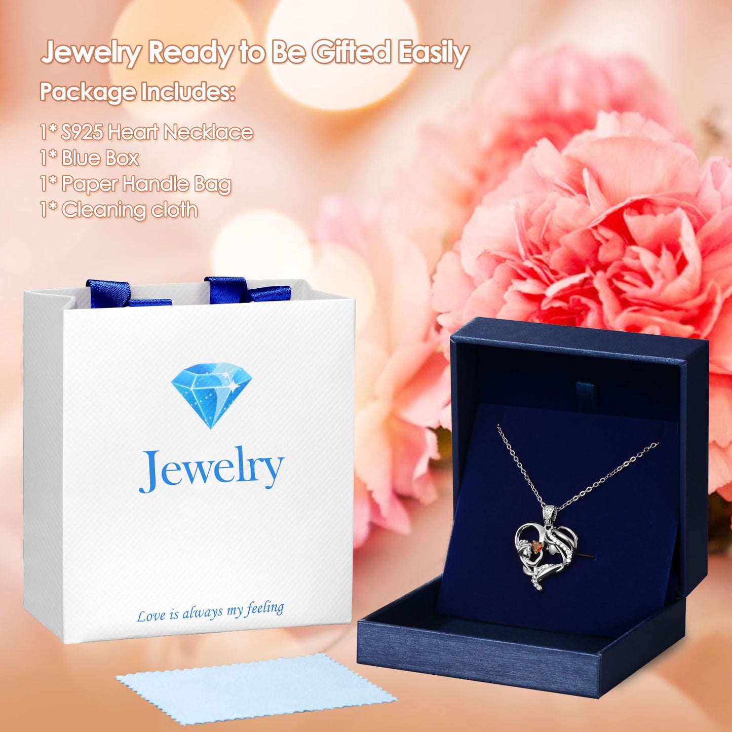Zifeel Mothers Day Gifts for Mom Wife Her Grandma, S925 Sterling Silver Birthstone Necklaces Jewelry for Women, Mother's Day Love Heart Pendant Necklace for Anniversary Birthday Christmas Day