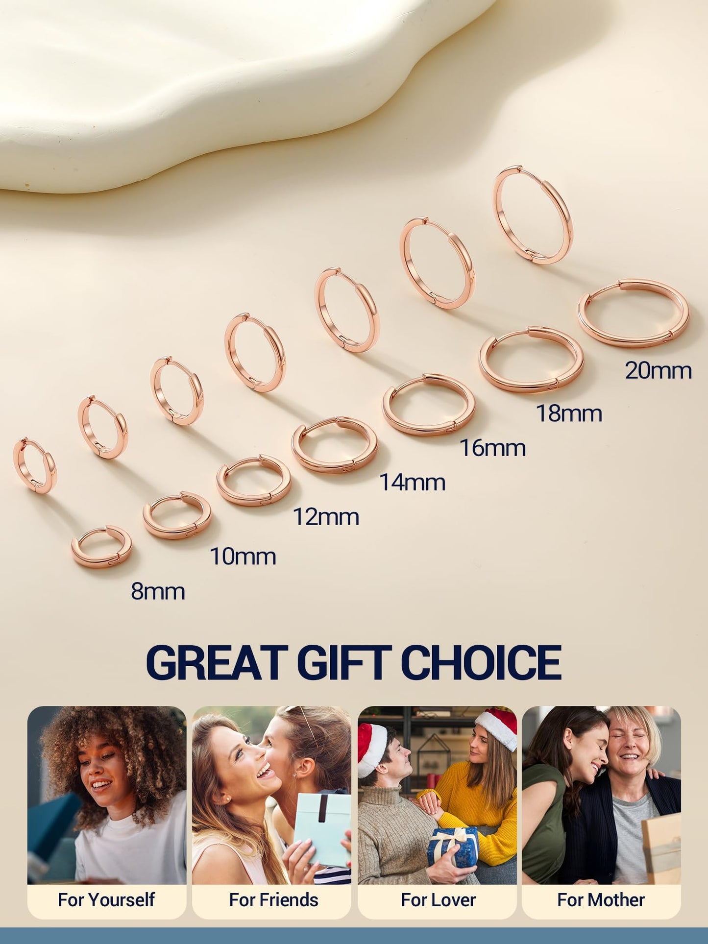 Rose Gold Hoop Earrings For Women Hoops Earring Hypoallergenic 8mm Tiny Huggie Jewelry Non Tarnish Cartilage Piercing Waterproof Ear Earings