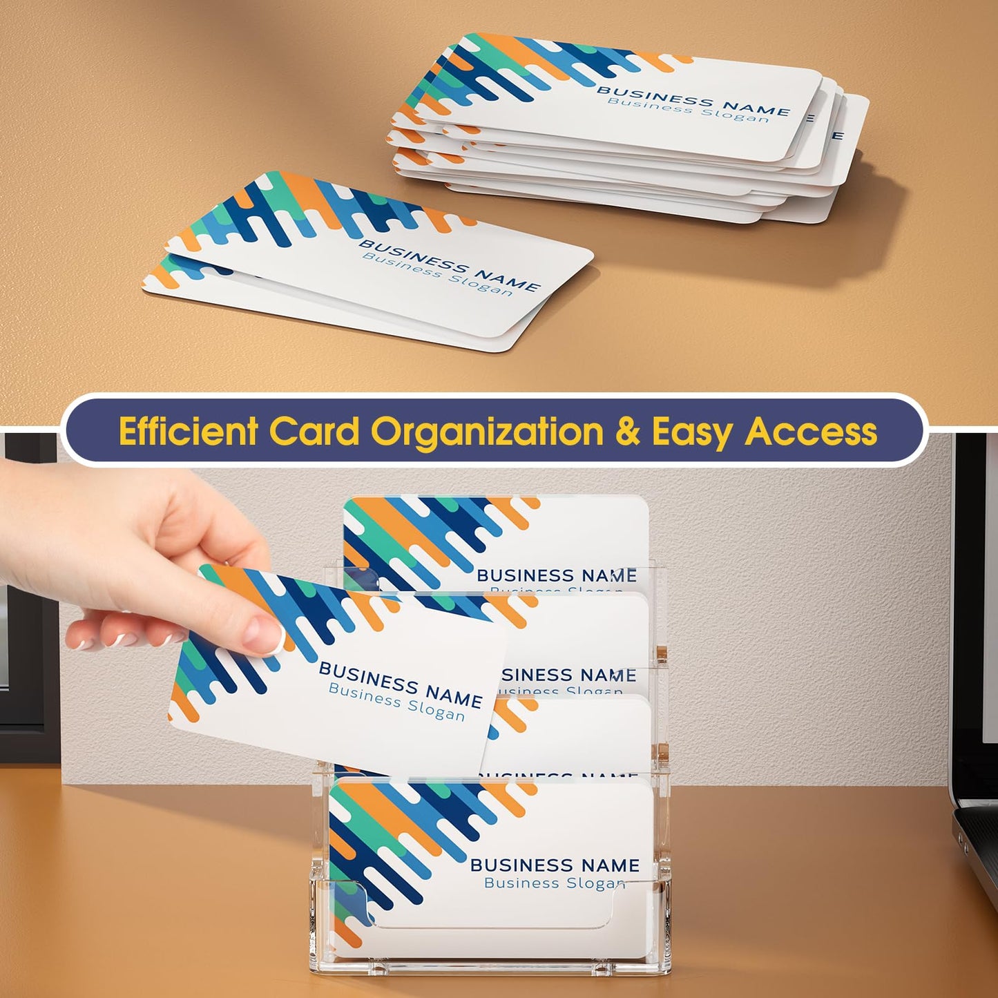 MaxGear Clear Business Card Holder, Acrylic Business Card Stand for Desk with 4 Tier, Clear Plastic Cards Display Holder for Exhibition, Home and Office, 320 Cards Capacity, 4 Pocket, 2 Pack