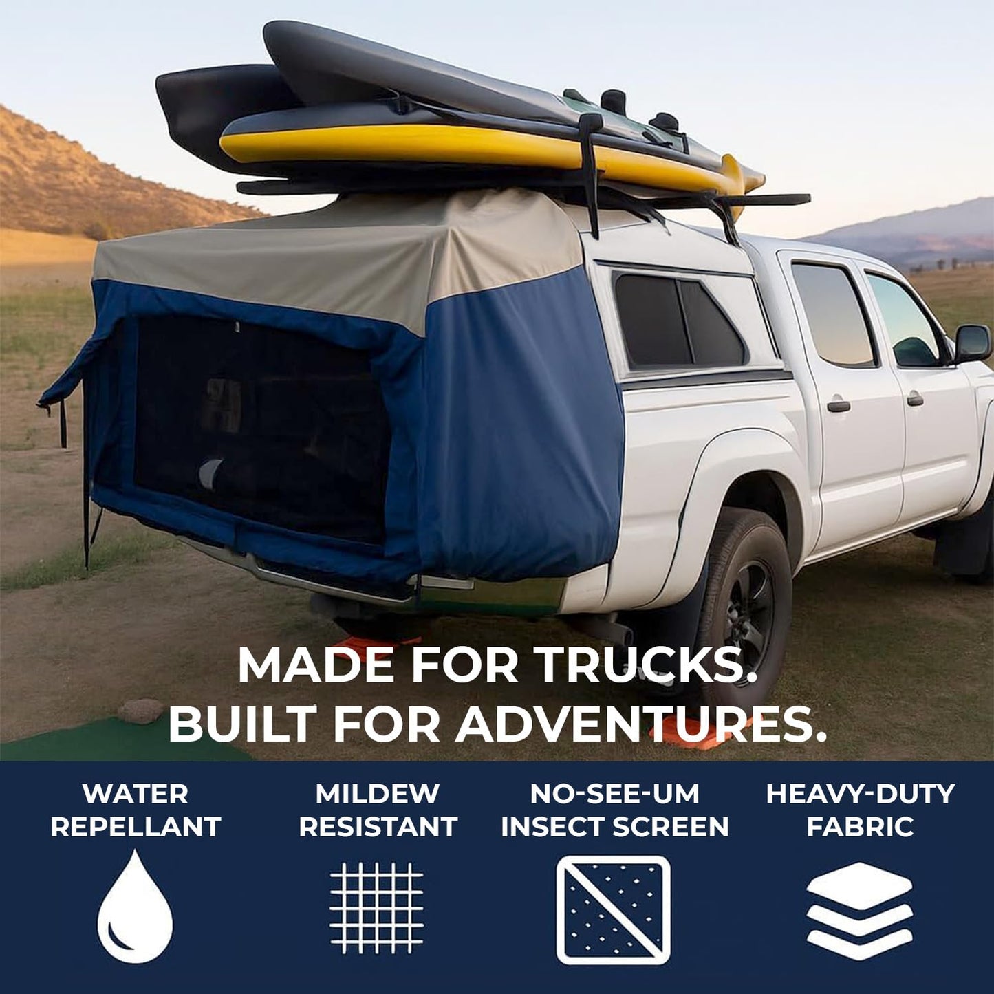 DAC DA2 Full-Size Truck Bed Tent for Caps– Fits Ford F-150, Chevy Silverado, Toyota Tundra, Tacoma (2005+), Tailgate ≥ 58" – Converts Truck with Cap into Camping Tent