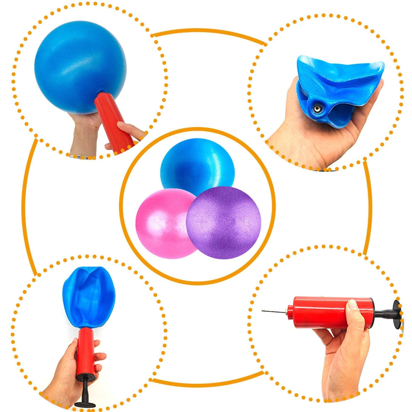 HCFGUS 9 Inch Mini Exercise Pilates Yoga Ball, Stability Ball for Yoga, Barre, Training and Physical Therapy- Improves Balance with Inflate Pump(Black)