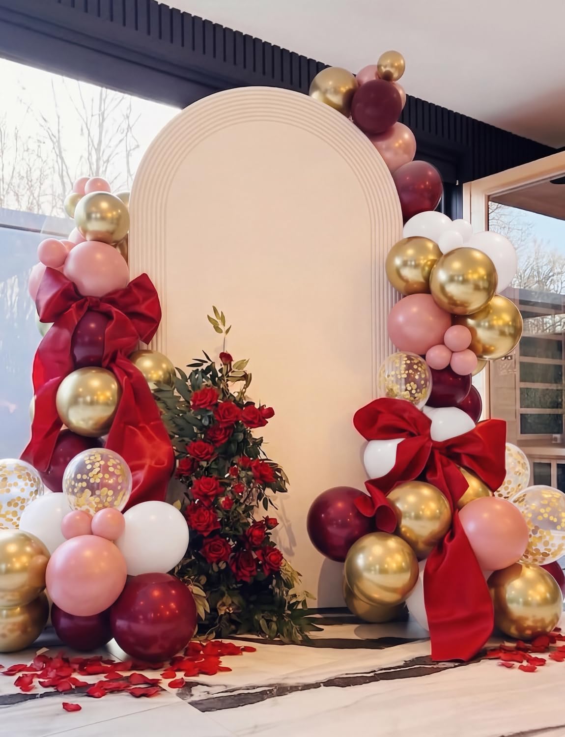 Adeyoo Burgundy Balloon Arch Kit, 139Pcs Balloon Garland Kit with Burgundy, Rose Gold, Gold and White Balloons and Confetti, Elegant Decoration for Wedding, Bridal Shower, Birthday, Bachelorette Party