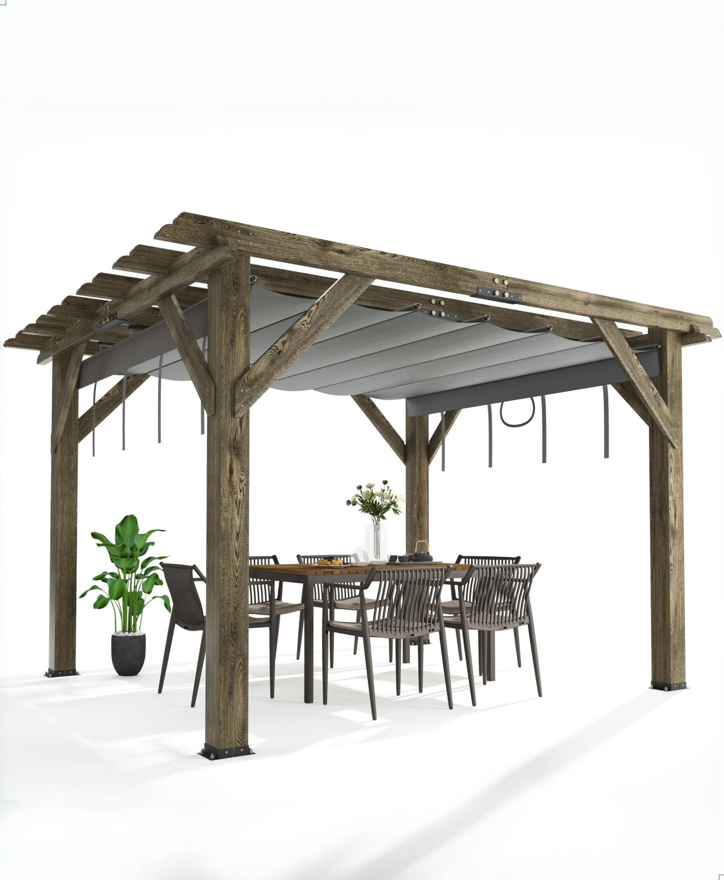 Perbyste 10'X 12' Outdoor Pergola, Wood Pergola with Retractable Shade Canopy for Backyards, Gardens, Patios, Deck - Charcoal Gray