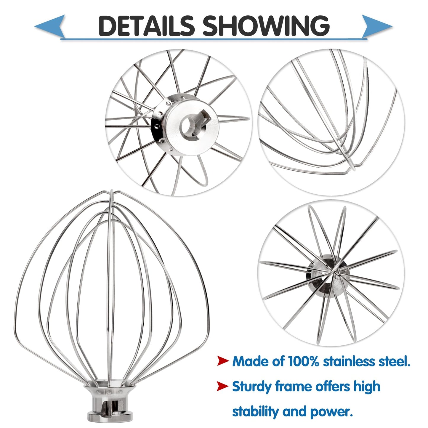 Wire Whip Stainless Steel for KitchenAid 6 Quart Bowl-Lift Stand Mixer, KN256WW 6-Wire Whisk Attachment, Balloon Whisk, Heavy Duty, Dishwasher Safe