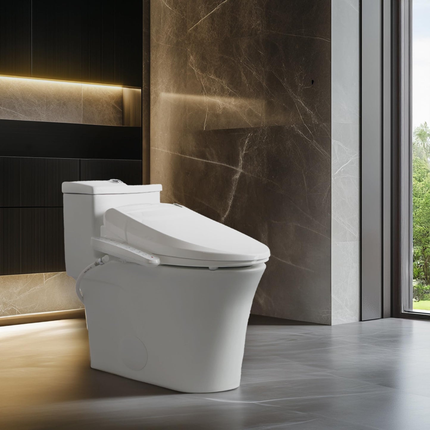 SmartBidet® SB-2000WE Electric Smart Bidet Toilet Seat with Heated Seat, Warm Air Dryer, Temperature Control Wash, and Control Panel, Elongated Seat