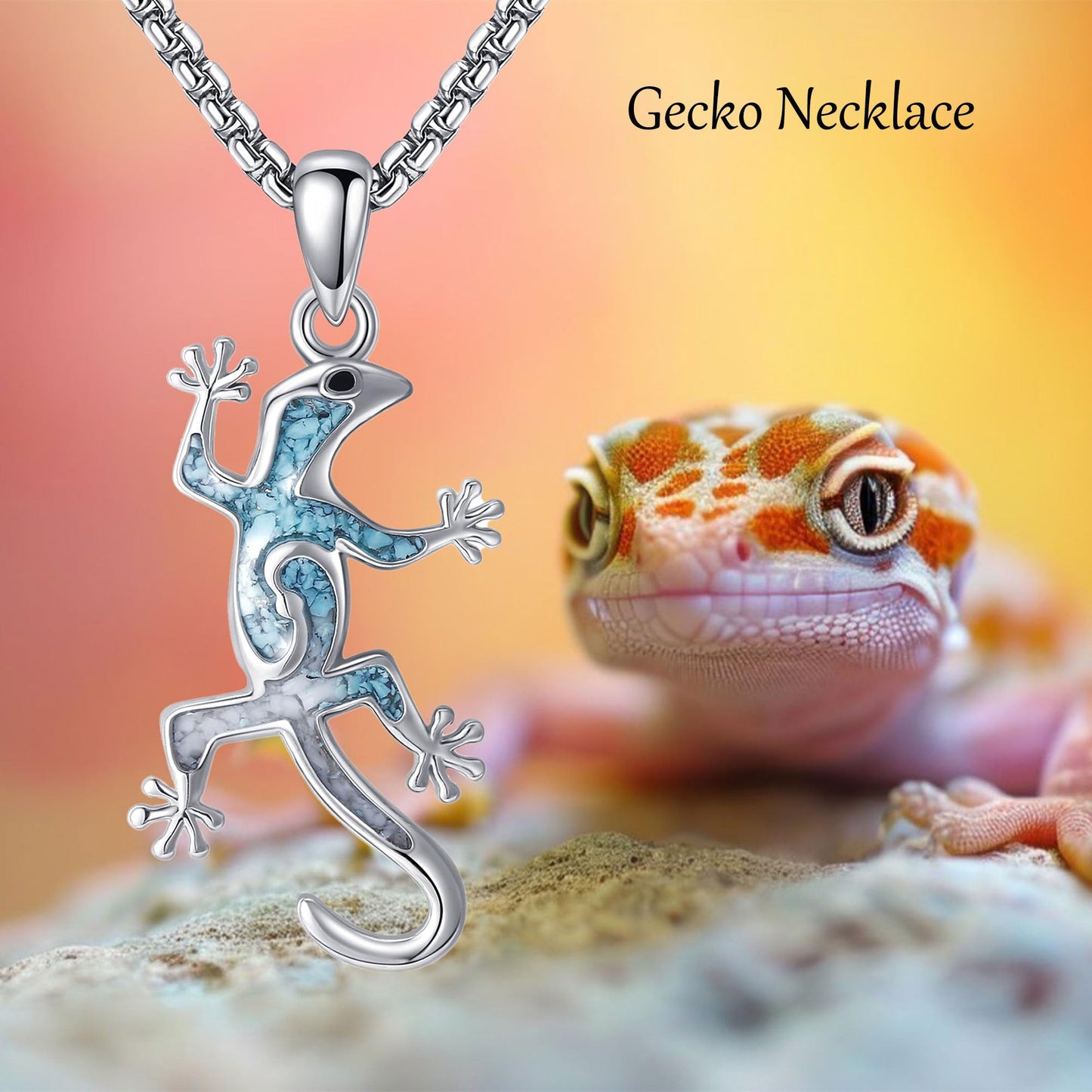 HKPATOP Gecko Necklace 925 Sterling Silver Turquoise Gecko Pendant Necklace Lizard Jewelry Gifts for Women Men