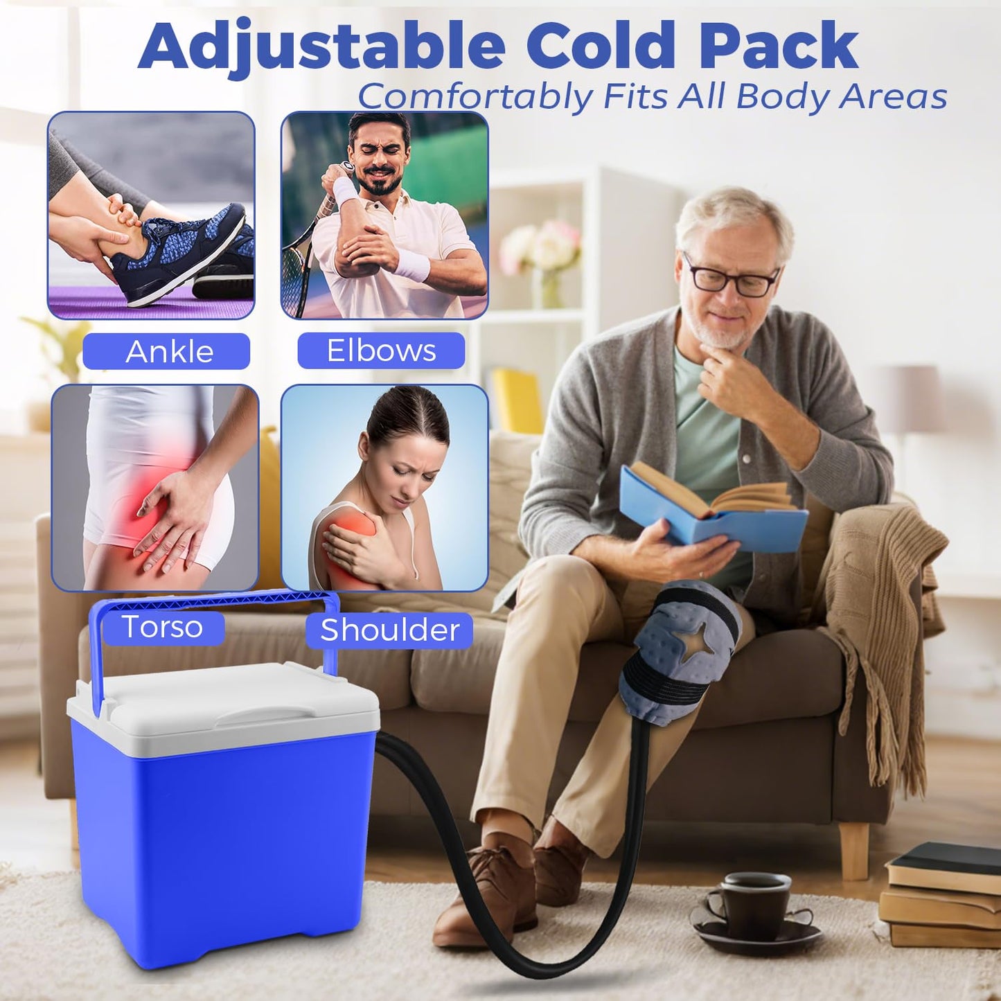Large Cold Therapy Machine for Knee Replacement – Programmable Ice Machine for After Surgery with Quiet Motor, Leak-Proof & Long-Lasting – Portable Knee Ice Machine for Pain Relief & Swelling