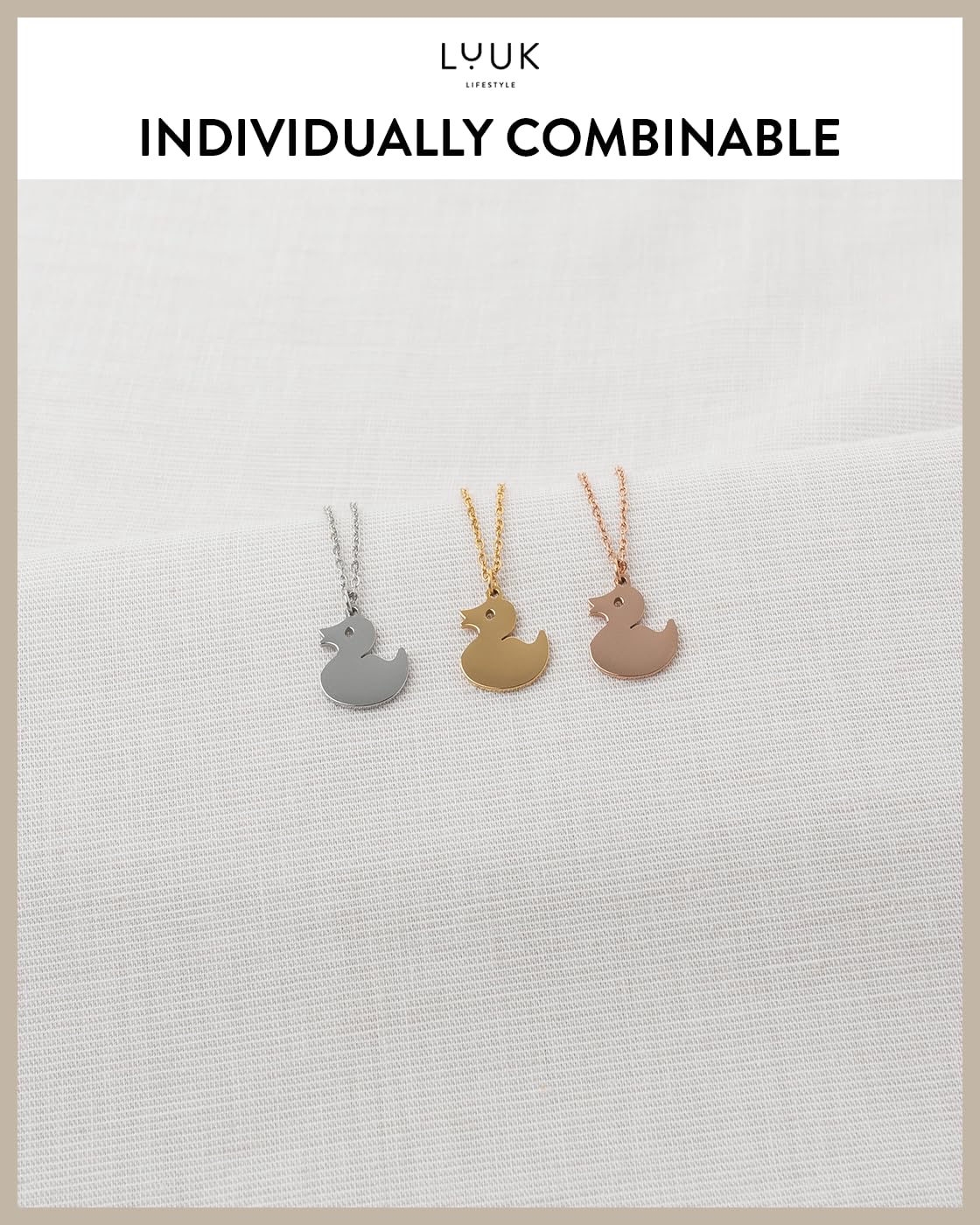 LUUK LIFESTYLE Happy Duck pendant necklace, with HAPPINESS Gift Card, 14k gold plated, Stainless steel, 19in adjustable, waterproof, sturdy chain, dainty, trendy, vacation, beach, pool party