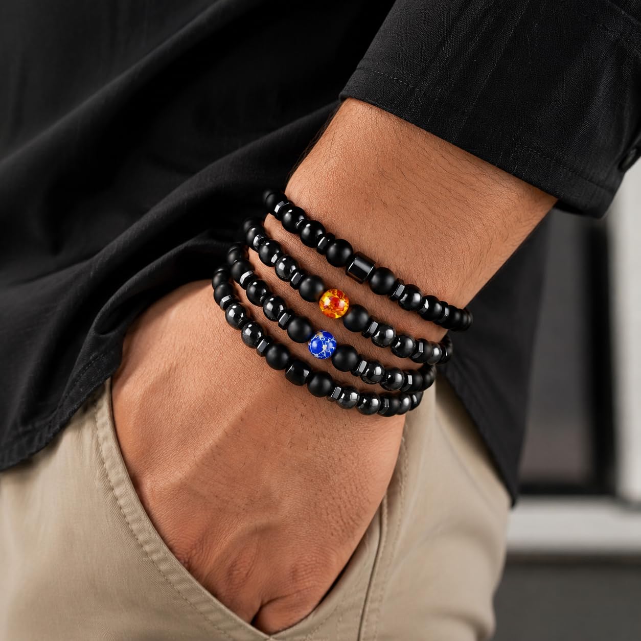 ZHUANMONI Anti-Swelling Black Obsidian Anklet, 4Pcs Magnetic Therapy Ankle Bracelet, Obsidian Beaded Bracelet For Men/Women Gifts