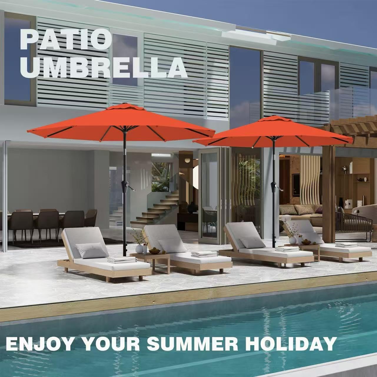 AreShark 9 FT Patio Umbrella for Outdoor, Outdoor Table Umbrella with Push Button Tilt and Crank, Outdoor Patio Umbrellas with 8 Sturdy Ribs for Market, Garden, Pool (Orange)