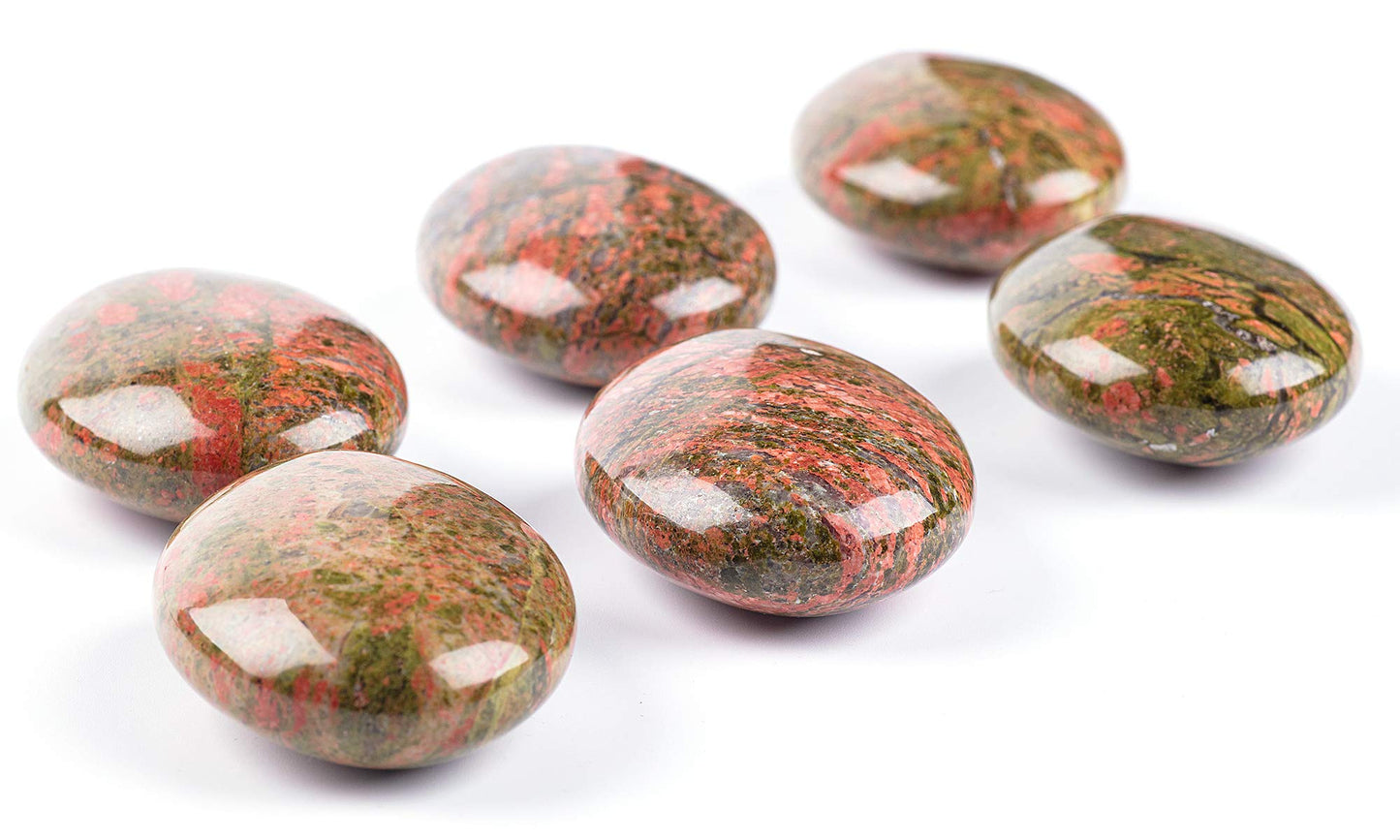 Unakite Palm Stone Crystal Natural Chakra Reiki Polished Healing Love Oval Pocket Worry Stone Crystals for Anxiety Stress Relief Therapy