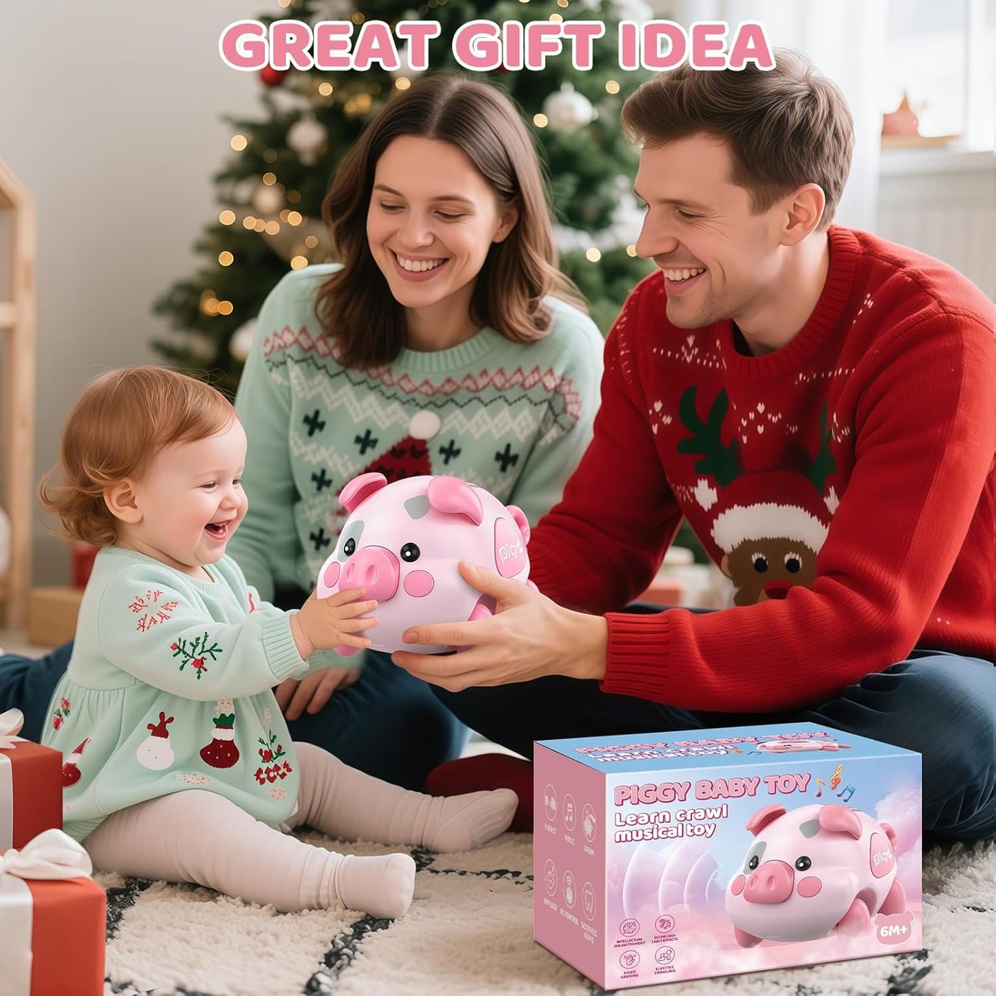 OCHIDO Baby Toy 6-12 Months, Musical Piggy Crawling Infant Toys with Light, 6 Month Old Toys for Tummy Time Development, Christmas Birthday Gifts for Boy Girl 7 8 9 10 11 Month 0-1 Year Old