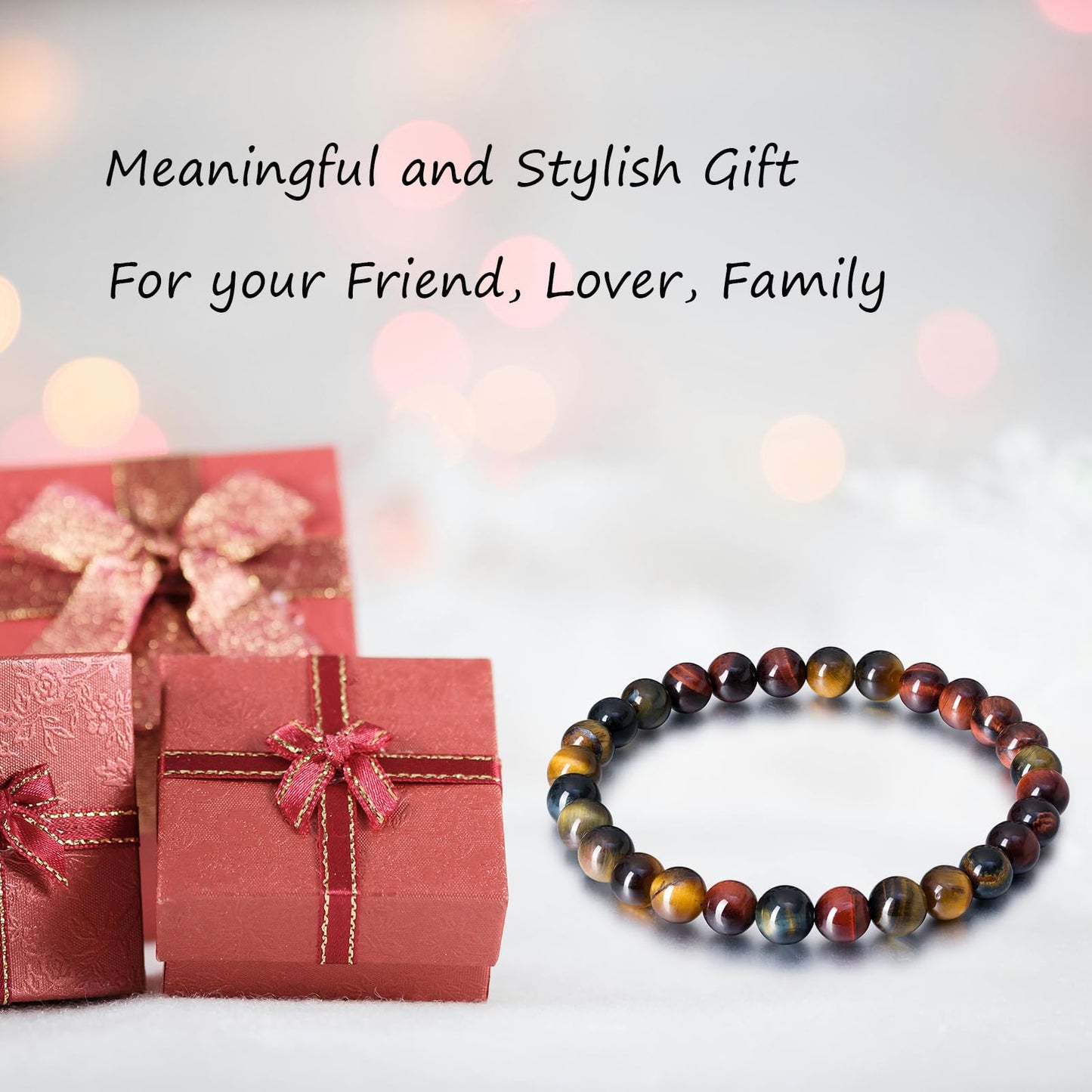 Tiger Eye Bracelets for Women Men, Triple Protection Chakra Beaded Bracelet, Relax Anxiety Healing Crystal Jewelry for Balance, Natural Gemstones Bracelets Gifts for Women Birthday (6MM)