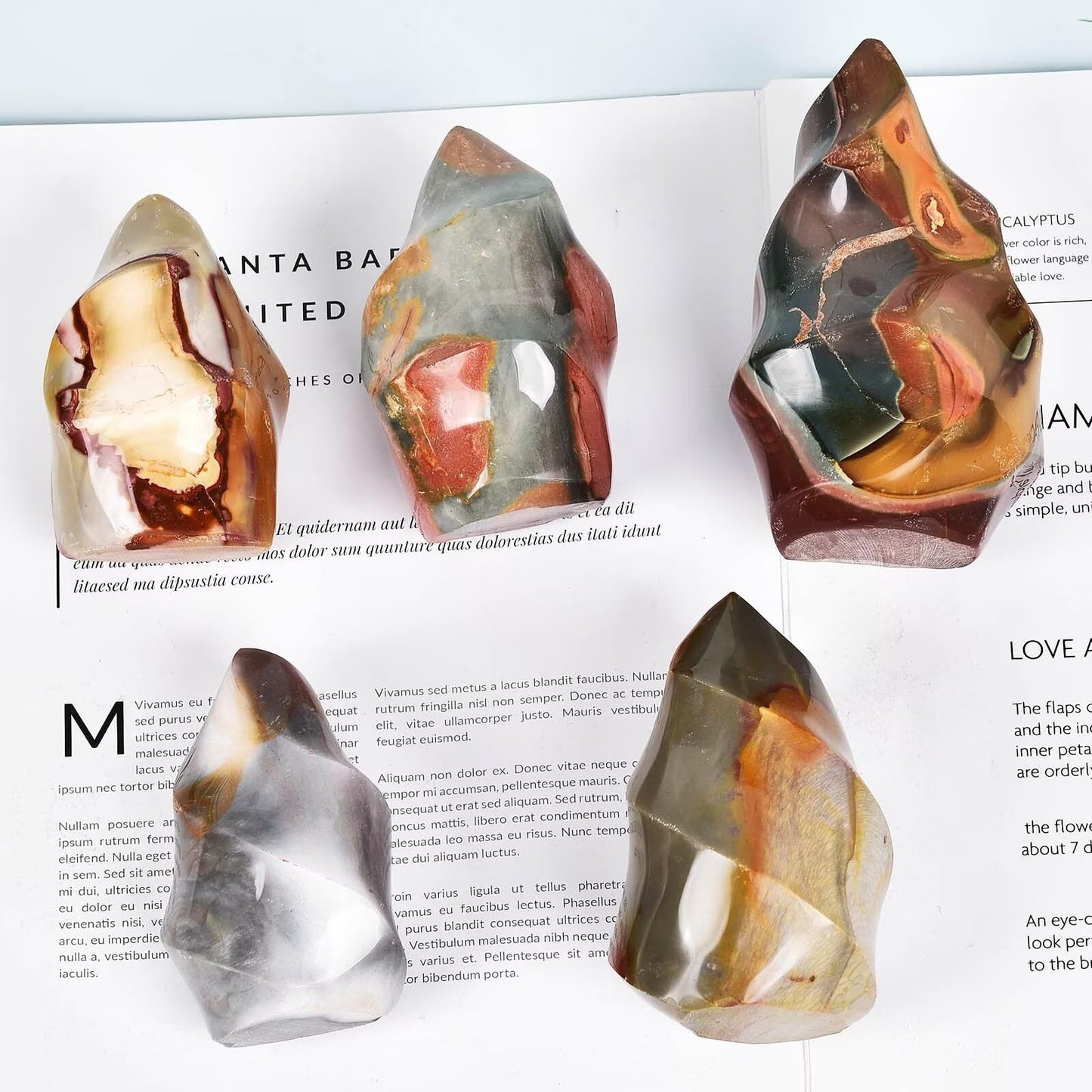 AMOYSTONE Polychrome Jasper Flame Shaped Stone Tower Obelisks 2-4 Pcs 1 Lb Total Natural Crystal Reiki Energy Home Office Decor