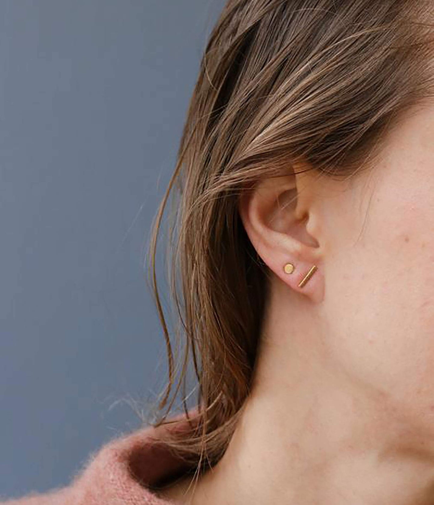 Sterling Silver Stud Earrings for Women Men- 4 Pairs of Hypoallergenic Simple Geometric Small Stud Earring Set Tiny Circle Triangle Heart Star Stud Earrings Mini Cartilage Tragus Earrings, Gold
