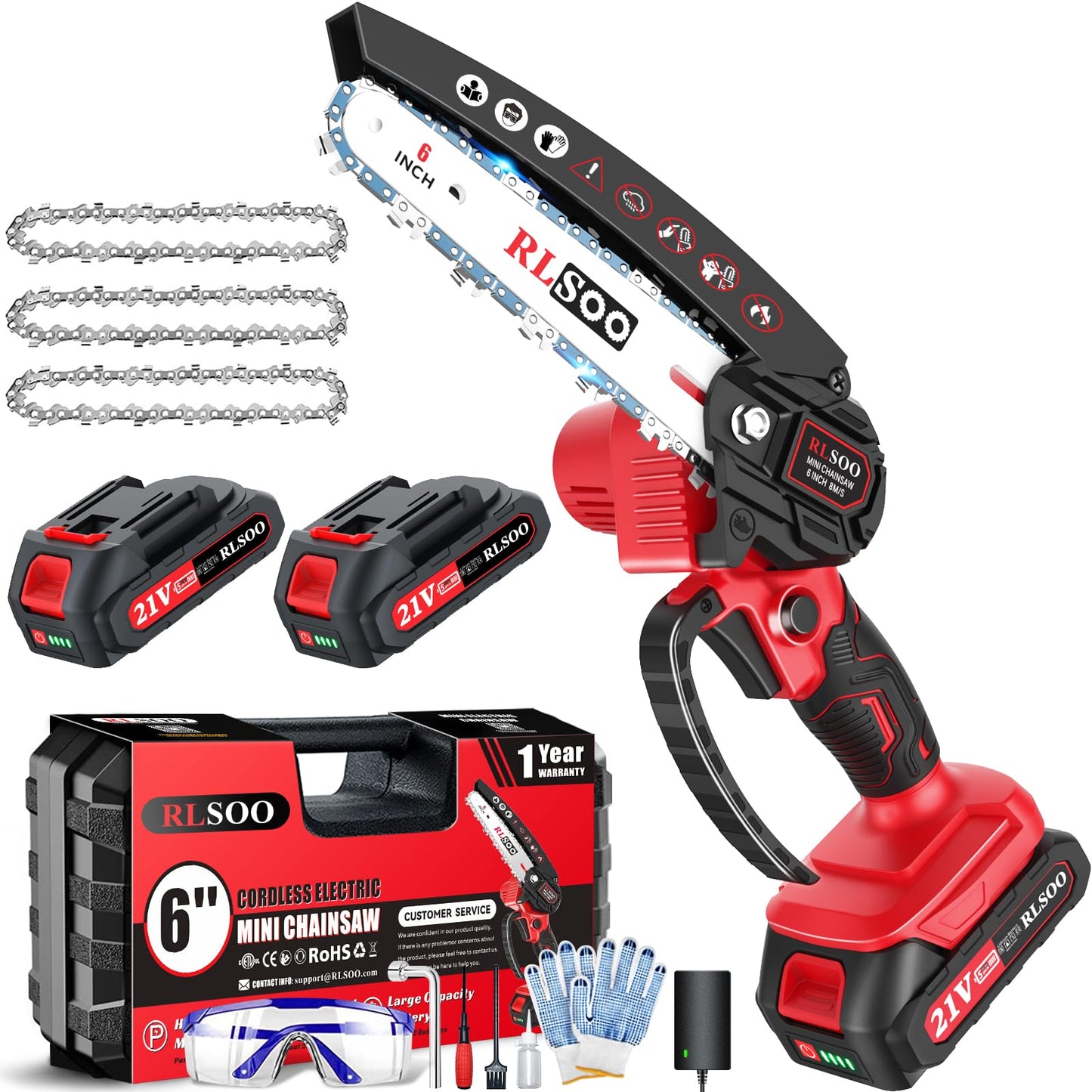 Mini Chainsaw Cordless, Upgraded 6 Inch Electric Handheld Battery Chain Saw with 2 Batteries and 3 Chains, Portable Small Tree Trimmer for Pruning Wood Cutting, Gift for Woman Seniors Dad Husband