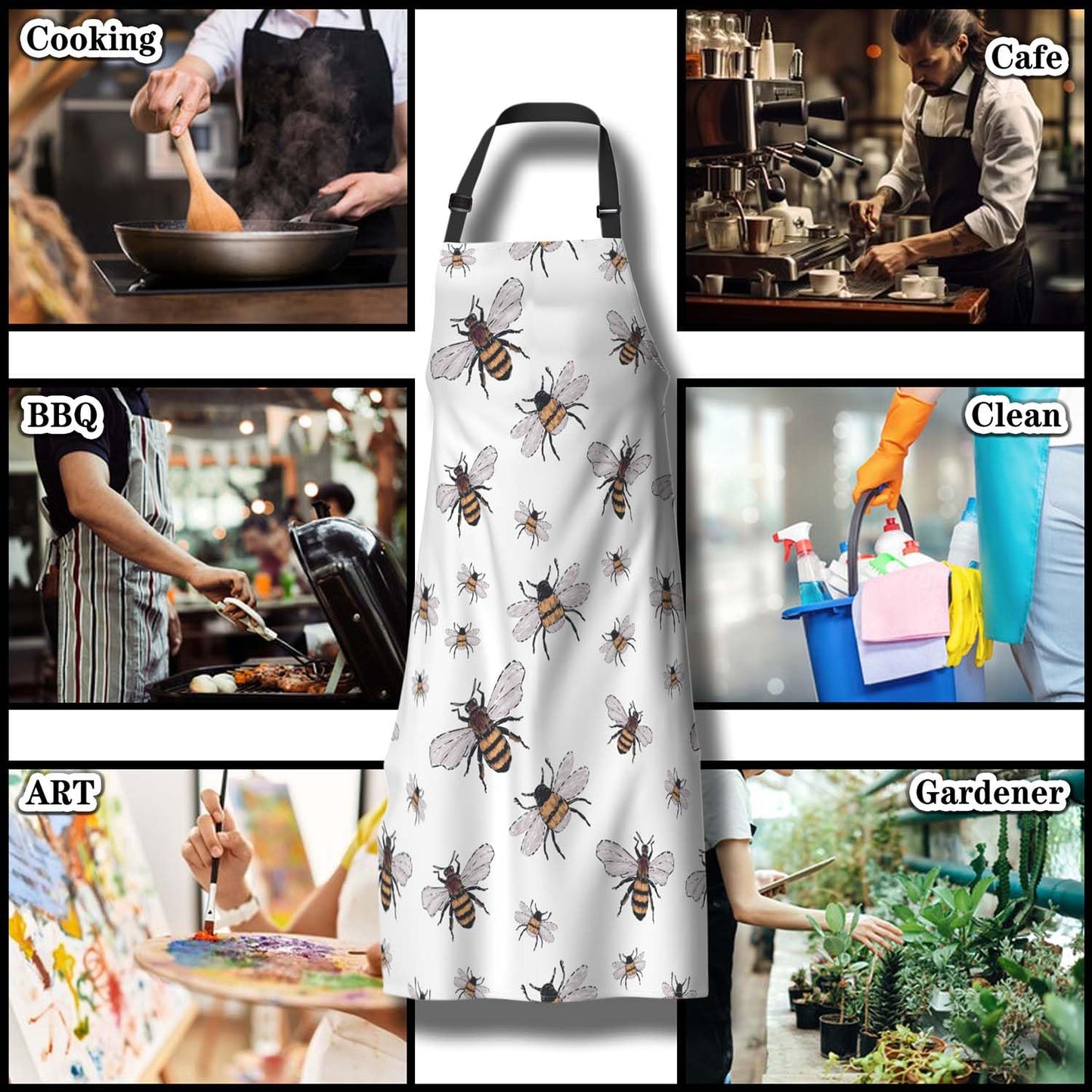 Olikked Funny Aprons for Adults Men Honeybee Big Small Funny Bee Insects Mans Apron for Kitchen Cooking Restaurant BBQ Painting Crafting Gardening 27” (W) x 31” (H), Waterproof Aprons