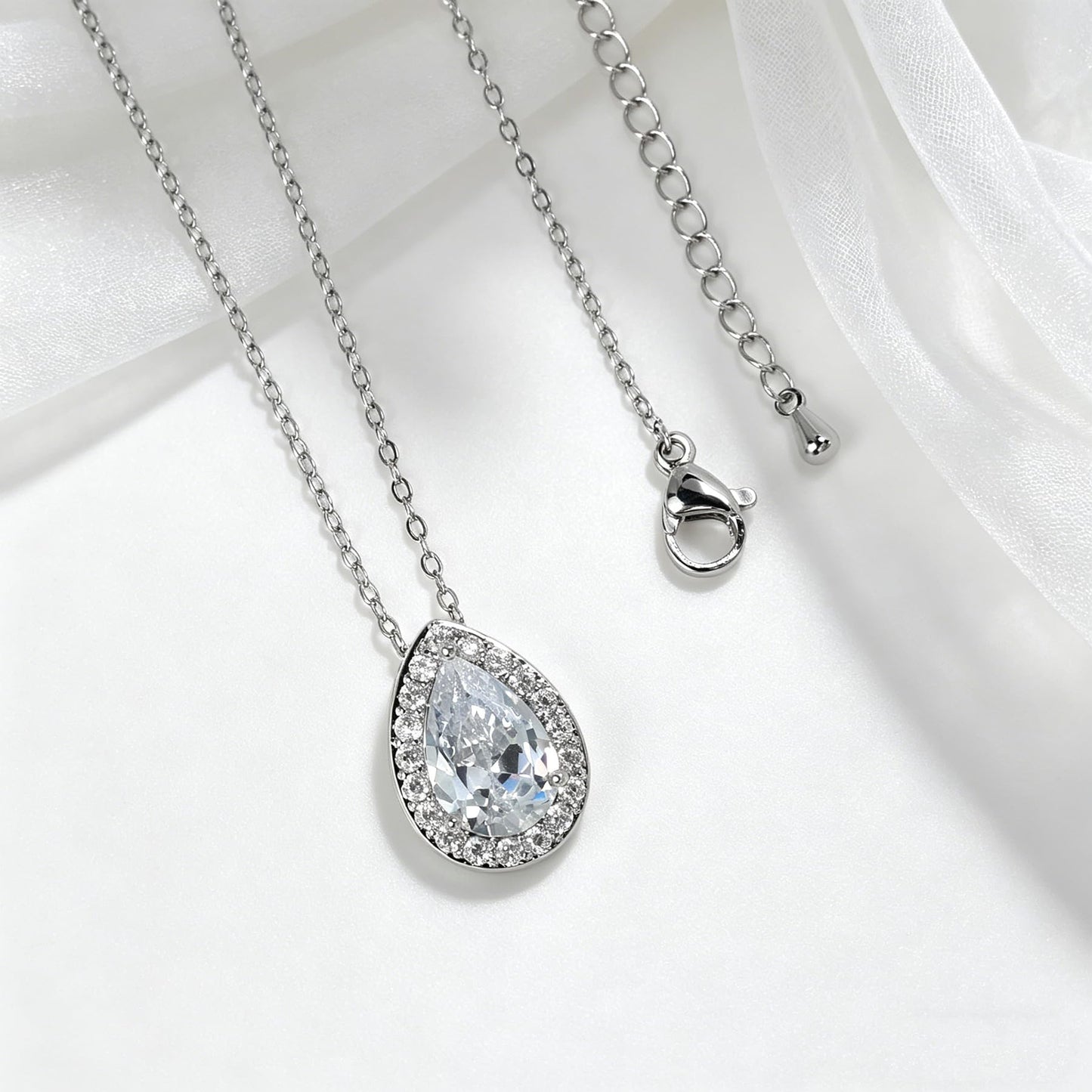 UDYLGOON Teardrop CZ Bridal Jewelry Set Imitation Diamond Earrings Necklace Bracelet for Bride Bridesmaids Wedding Prom Party (Tennis-Clear)