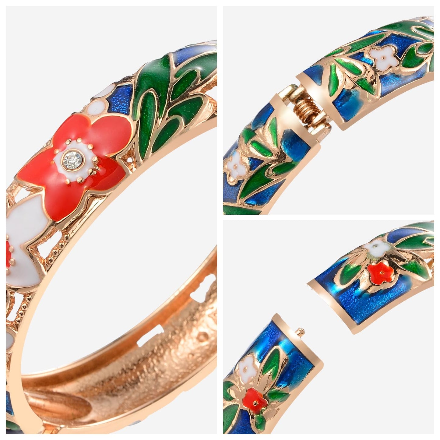 UJOY Fashion Cloisonne Bangle Jewelry Hollowed Rose Handmade Enamel Gifts Cuff Open Bracelet Bangles for Women Gilrs 88A11-3pcs Navy Blue