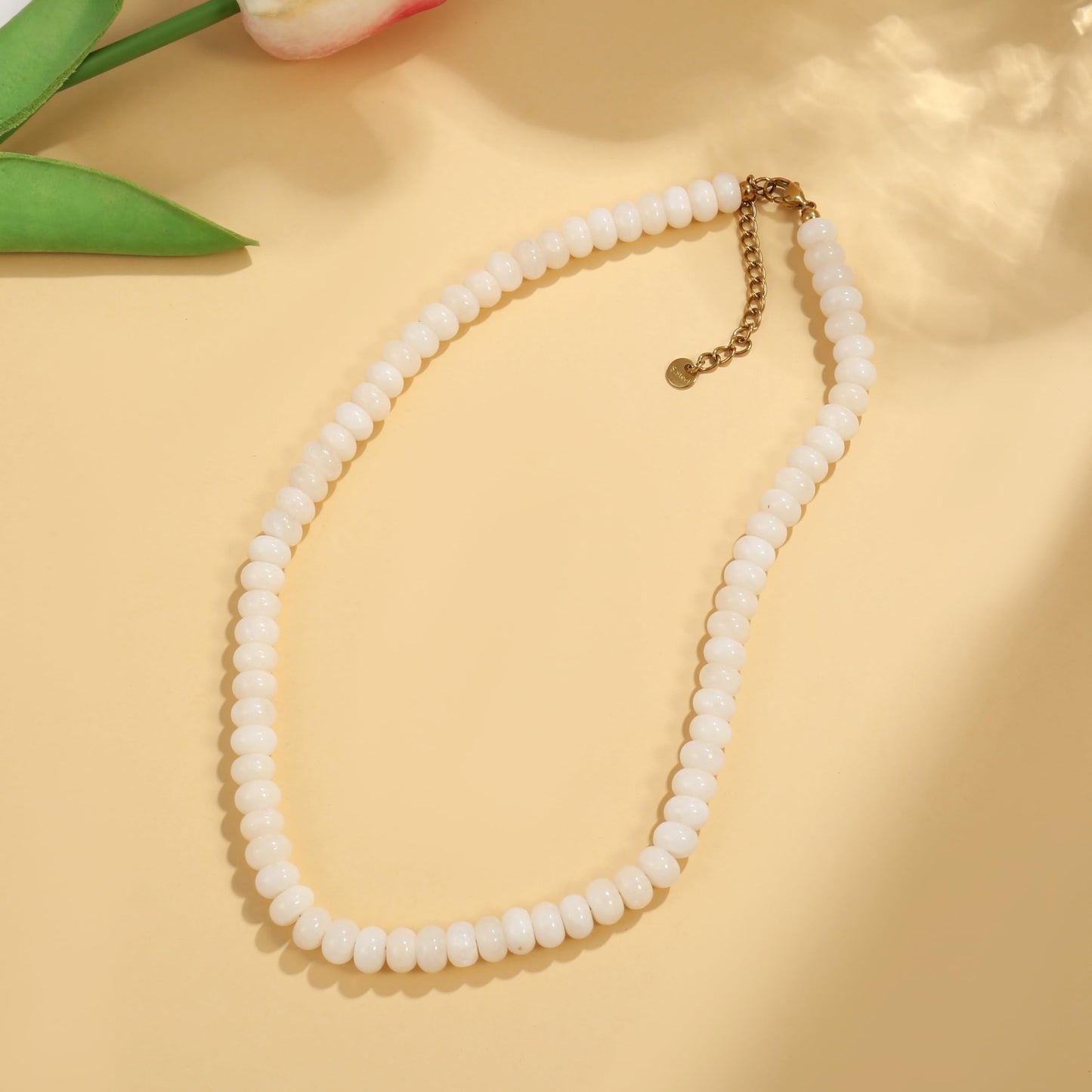 Badu Beige Gemstone Beaded Necklace for Women Natural Stone Bead Beach Choker Necklace Fashion Trendy Jewelry Gifts