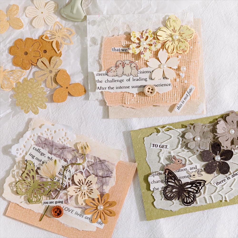 Diuhofart 300pcs Scrapbook Paper Cutouts Lace Flowers Butterfly for Scrapbooking Embellishments Supplies, Junk Journaling, Card Making, Mixed Media, Vintage Diecut Floral Collage Materials