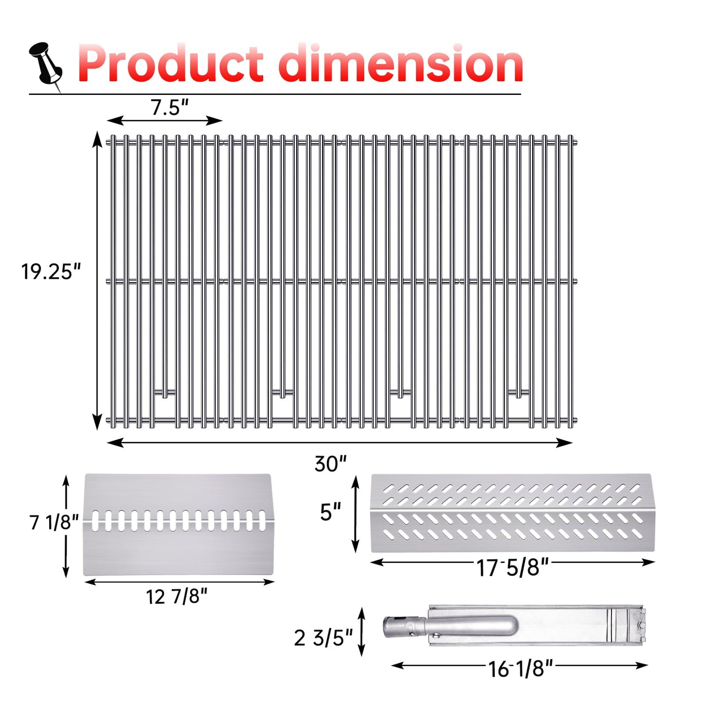 Cozilar 9MM 16517 Grill Grate 16GA Grill Heat Plates Shield for 16631 16520 Bull Grill Replacement Parts 16516, BBQ Bull Angus 4 Burner 47628 47629, Bull Outlaw 26038 26039, Steer Premium 69008, 87049