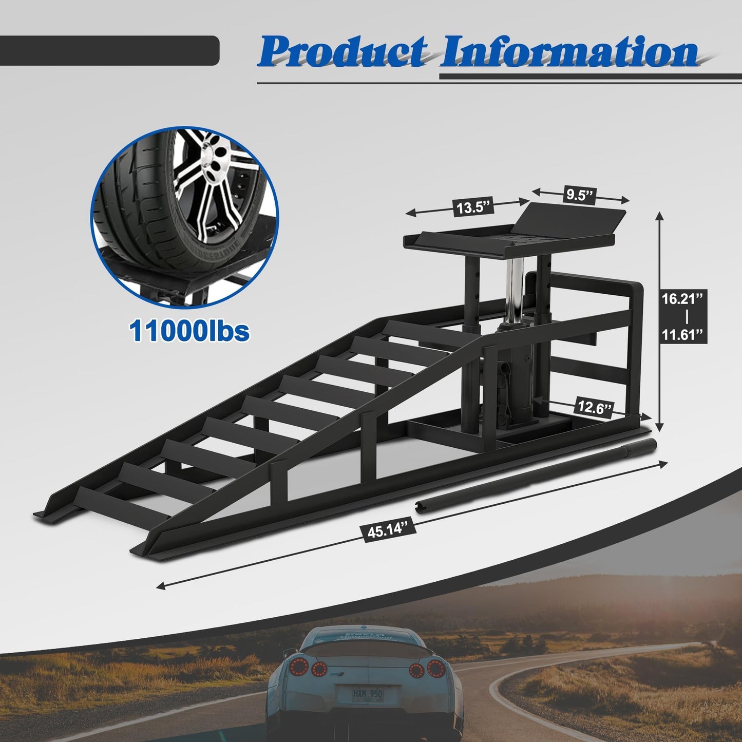 2 Pack Hydraulic Car Ramps 5 T 10000 LBS Low Profile Car Lift Service Ramps Truck Trailer Garage,Height Hydraulic Vehicle