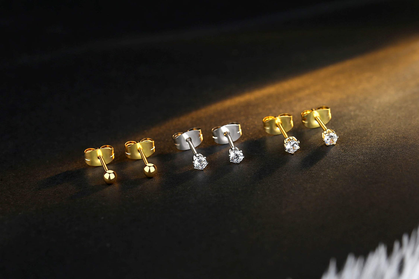 FOSIR Stud Earrings for Women, Stainless Steel 9 Pairs Cubic Zirconia Earrings Studs for Women, Hypoallergenic Earrings Set, 2mm 3mm 4mm