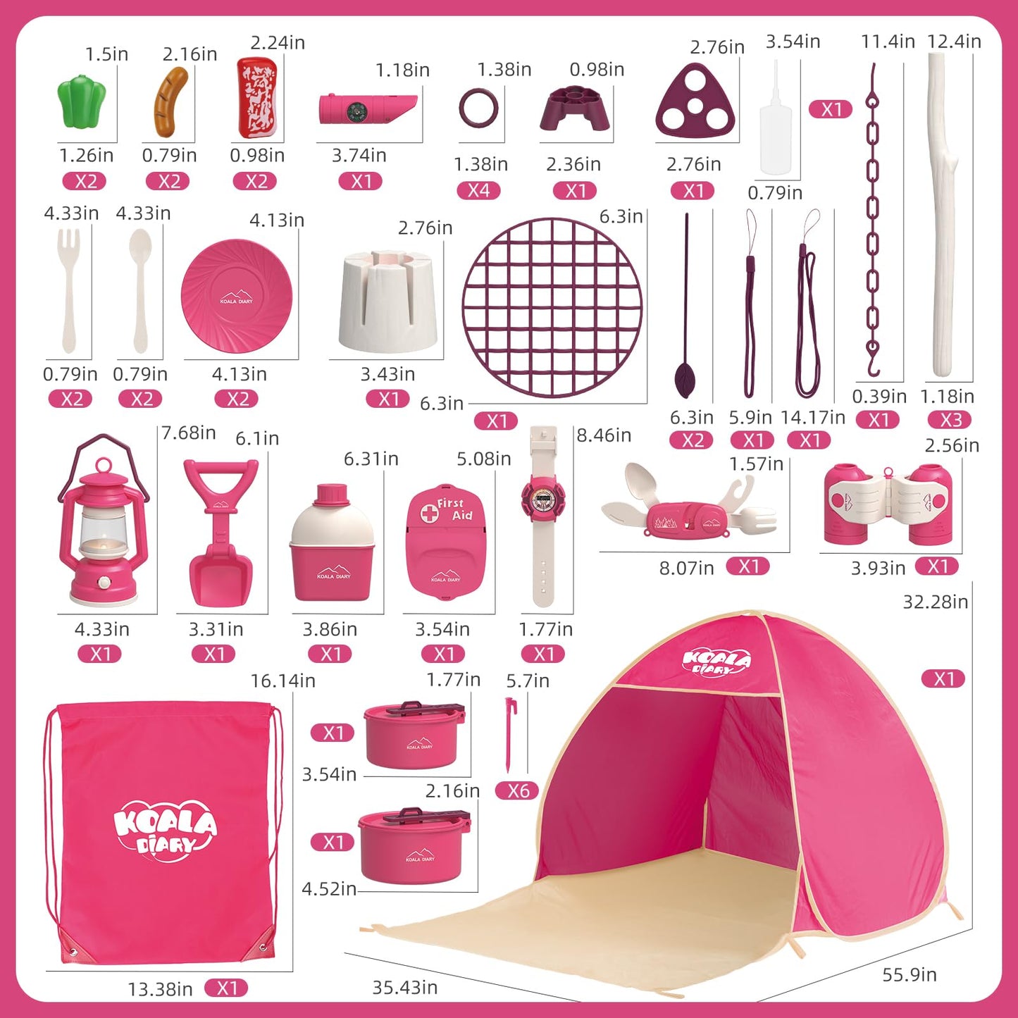 KOALA DIARY Kids Camping Set β an Outdoor Campfire Toy Set Featuring a Tent, Oil lamp, Stove, and More,Gift Idea for Girls Age 3+ Year Old Birthday Christmas