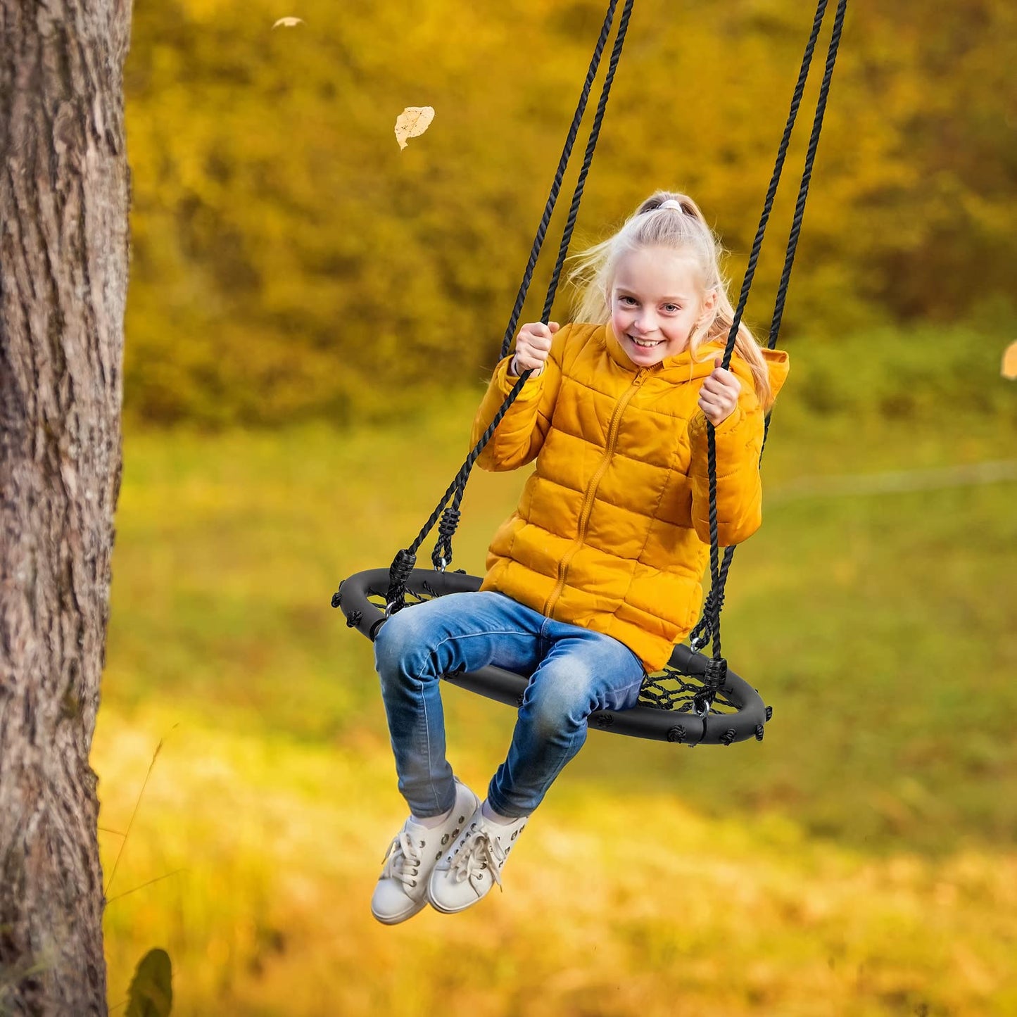 Sorbus Saucer Tree Swing- Kids Outdoor Disc Round Swing - 24" Heavy Duty 220lbs Seat- Easy Install Flying Saucer Web Circle - Perfect for Gift,Playground, Birthday, Xmas, IndoorOutdoor