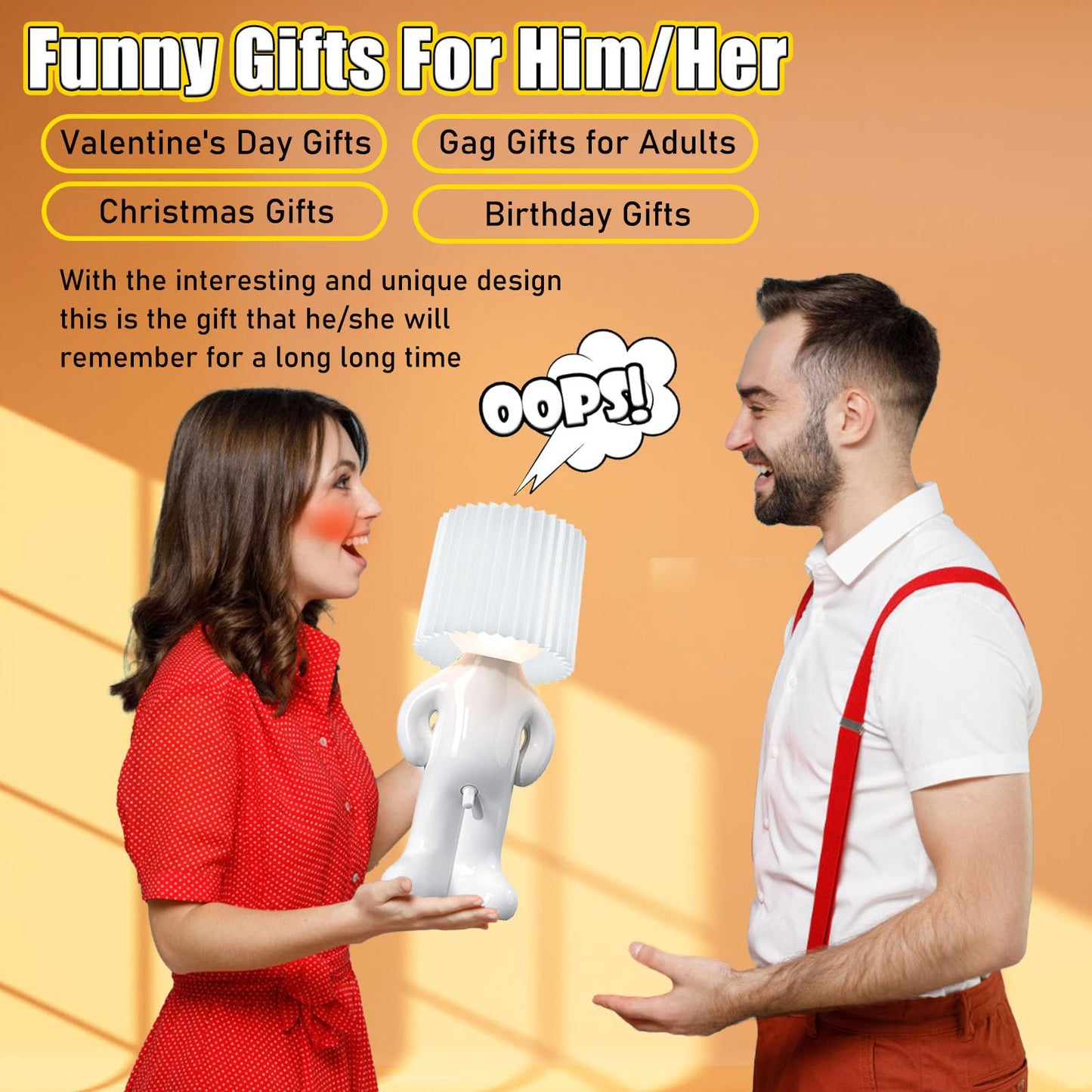 MINILIF Funny Shy Boy Table Lampļ¼Novelty Plug-in Table Lamp for Home, Office, Bedroom, or Desk Decor - Gift Idea for Christmas, Valentine's Day, or Birthdays