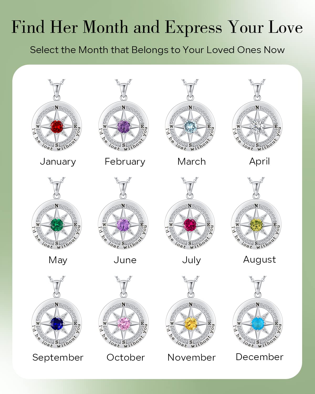 S925 Sterling Silver Necklace for Wife, Women Anniversary Year Gifts Compass Jewelry, Birthday Gift Ideas for Her Girlfriend Woman Necklaces, 18K White Gold May