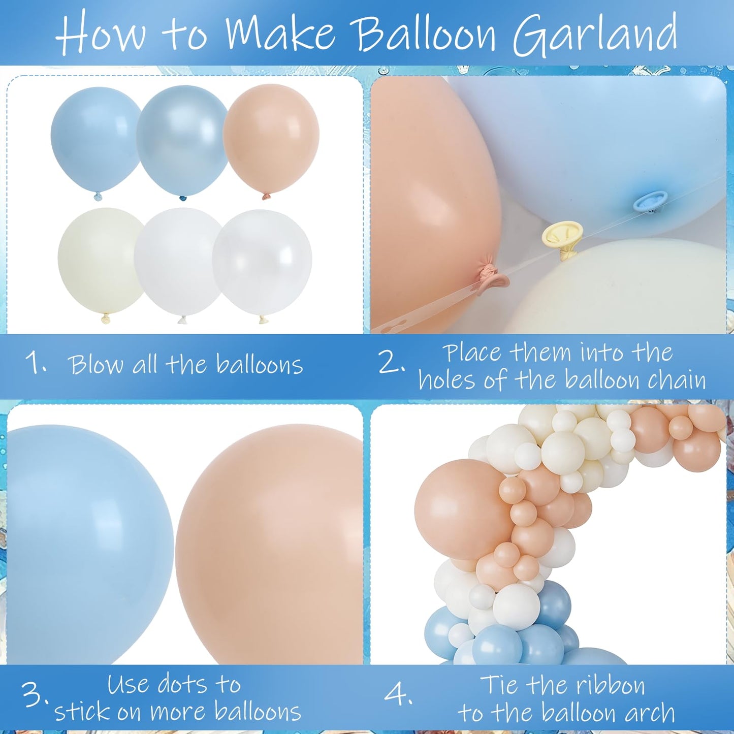 SNLN Under the Sea Baby Shower Decorations, Ocean Themed Birthday Party Decorations, Blue Pastel Orange White Balloon Arch Seashell Foil Balloon Box Sea You Soon Baby Shower Gender Reveal Decoration