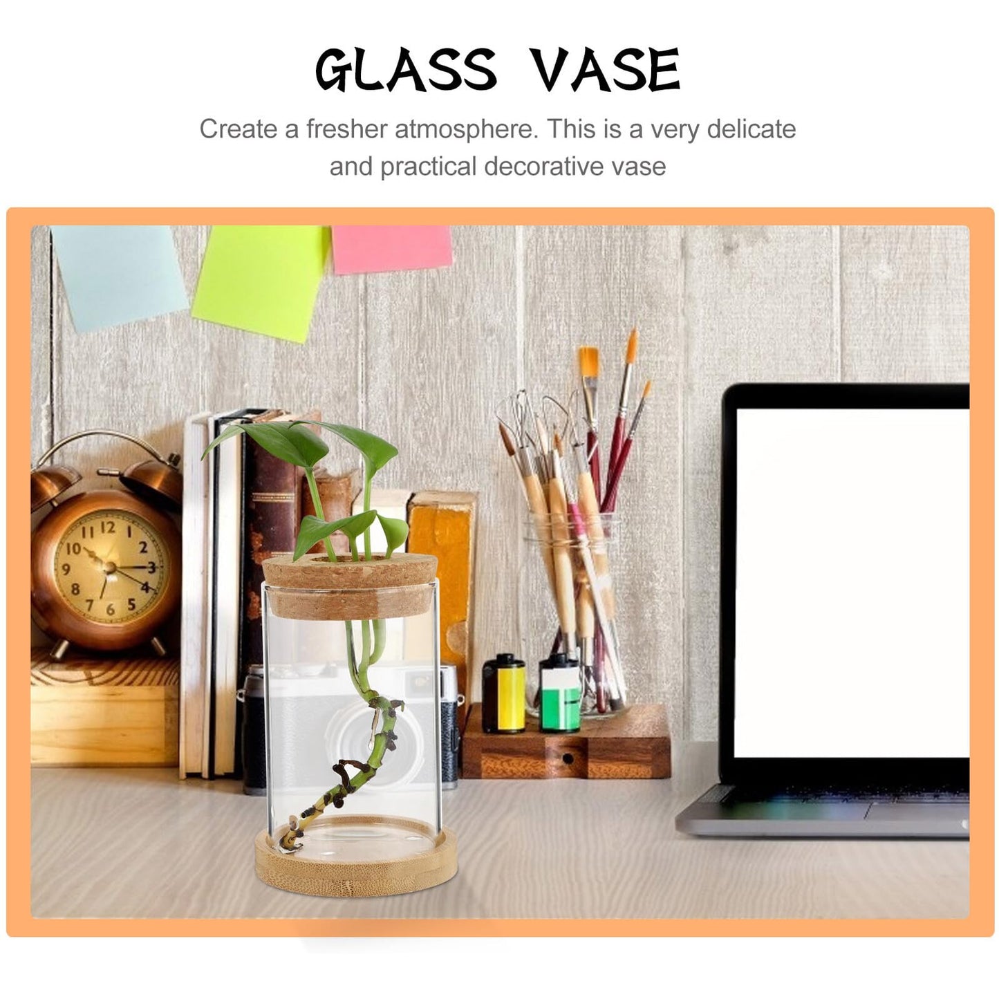 Angoily 2pcs Glass Hydroponic Planter Vase with Stand, 6.5x10cm Desktop Terrarium for Home Garden Decoration and Office Plant Display